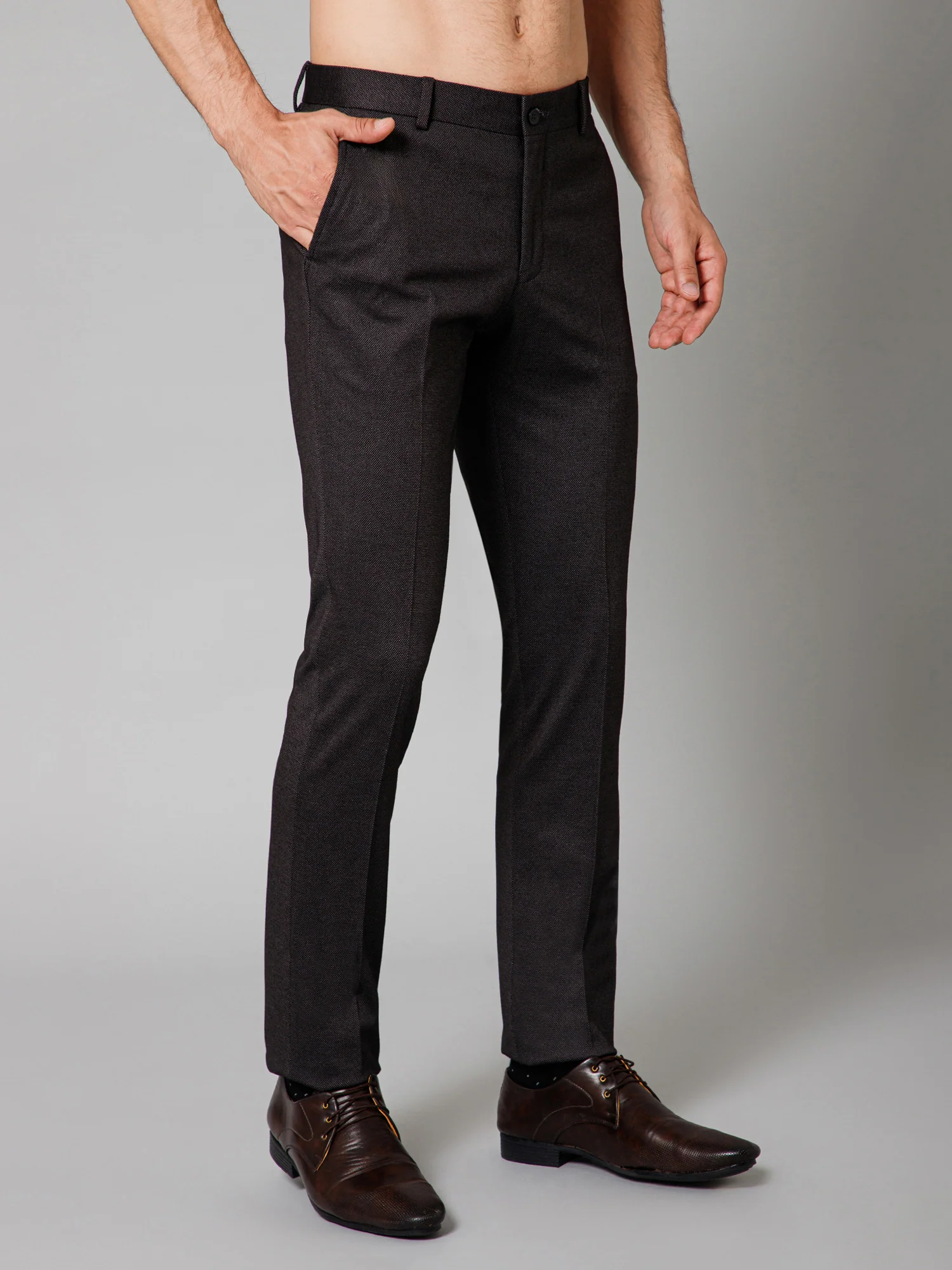 Formal Trouser for Men | Breathable & Soft with Color Fastness Regular Fit Terry Rayon Fabric Self Design Pattern Button Closure - Image 3