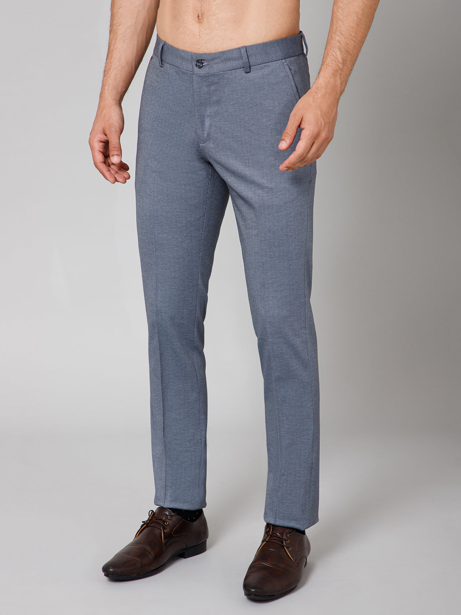 Formal Trouser for Men | Breathable & Soft with Color Fastness Regular Fit Terry Rayon Fabric Self Design Pattern Button Closure - Image 2