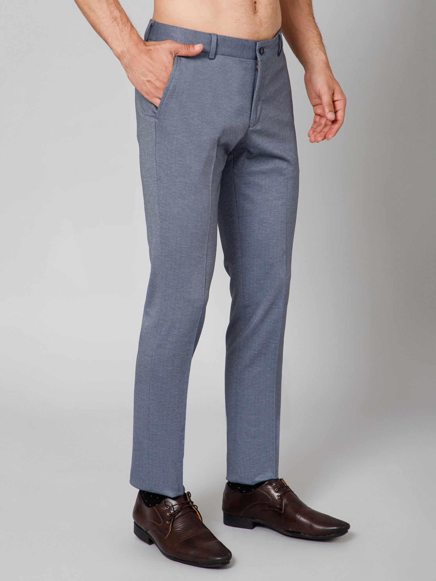 Formal Trouser for Men | Breathable & Soft with Color Fastness Regular Fit Terry Rayon Fabric Self Design Pattern Button Closure - Image 3