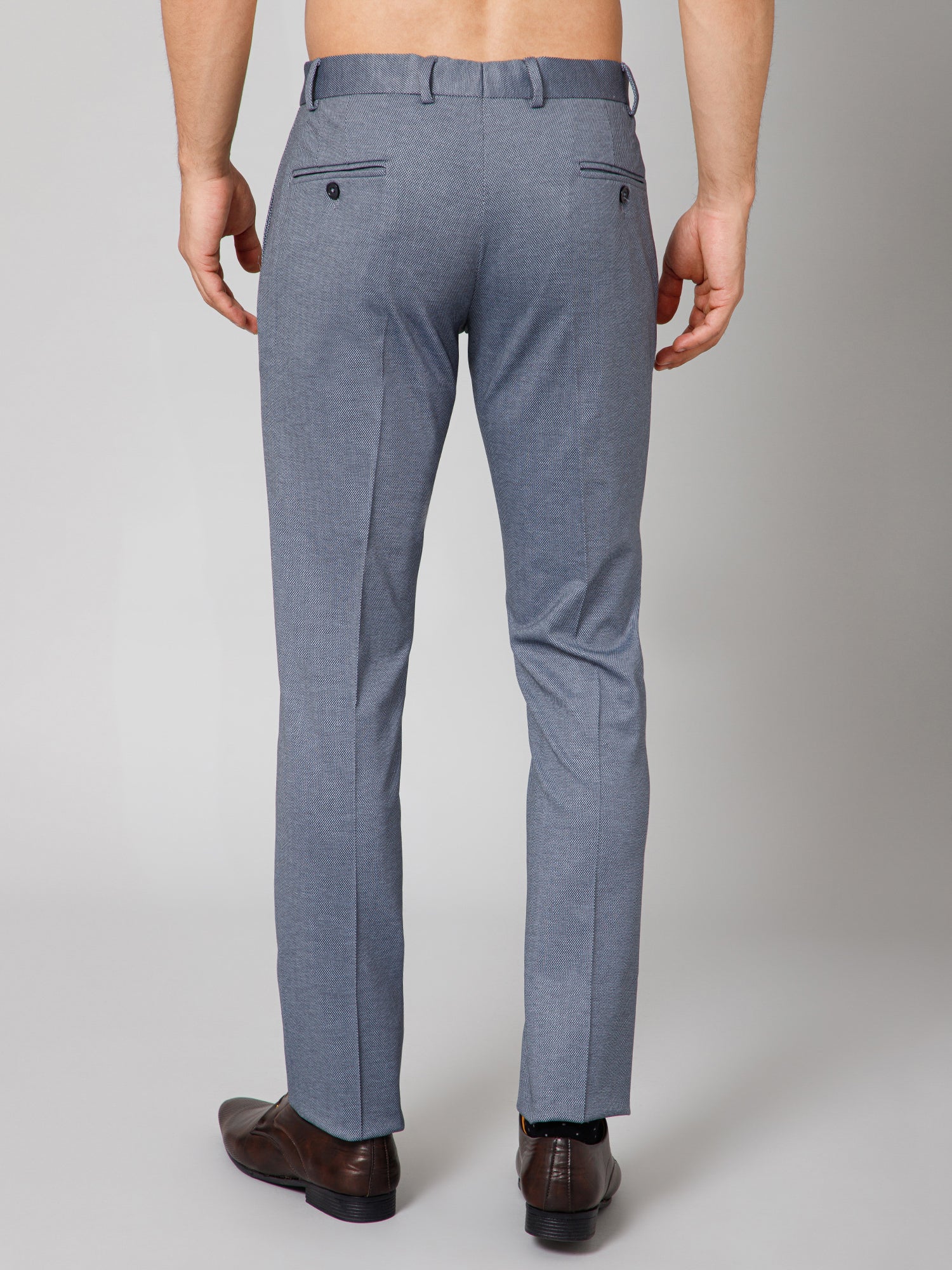 Formal Trouser for Men | Breathable & Soft with Color Fastness Regular Fit Terry Rayon Fabric Self Design Pattern Button Closure - Image 4