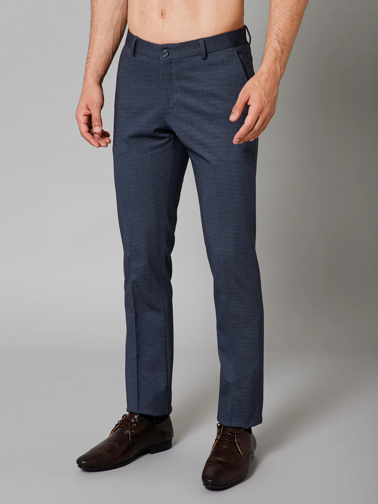 Formal Trouser for Men | Breathable & Soft with Color Fastness Regular Fit Terry Rayon Fabric Self Design Pattern Button Closure - Image 2