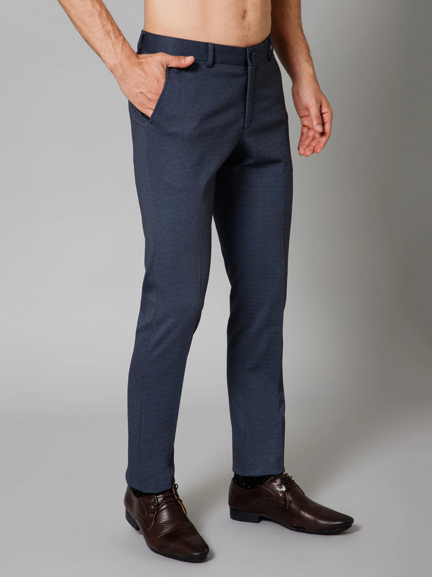 Formal Trouser for Men | Breathable & Soft with Color Fastness Regular Fit Terry Rayon Fabric Self Design Pattern Button Closure - Image 3