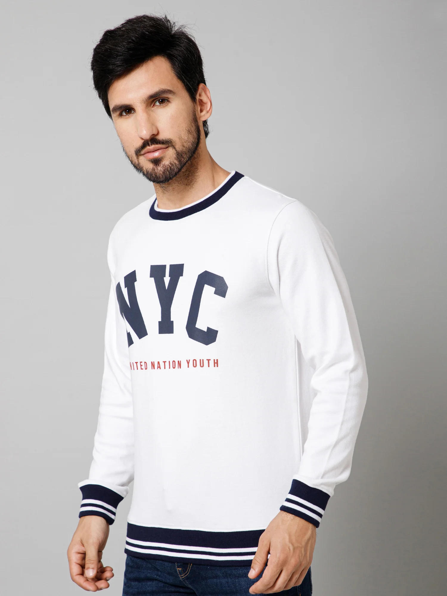 Printed White Full Sleeves Round Neck Regular Fit Casual Sweatshirt For Mens - Image 2