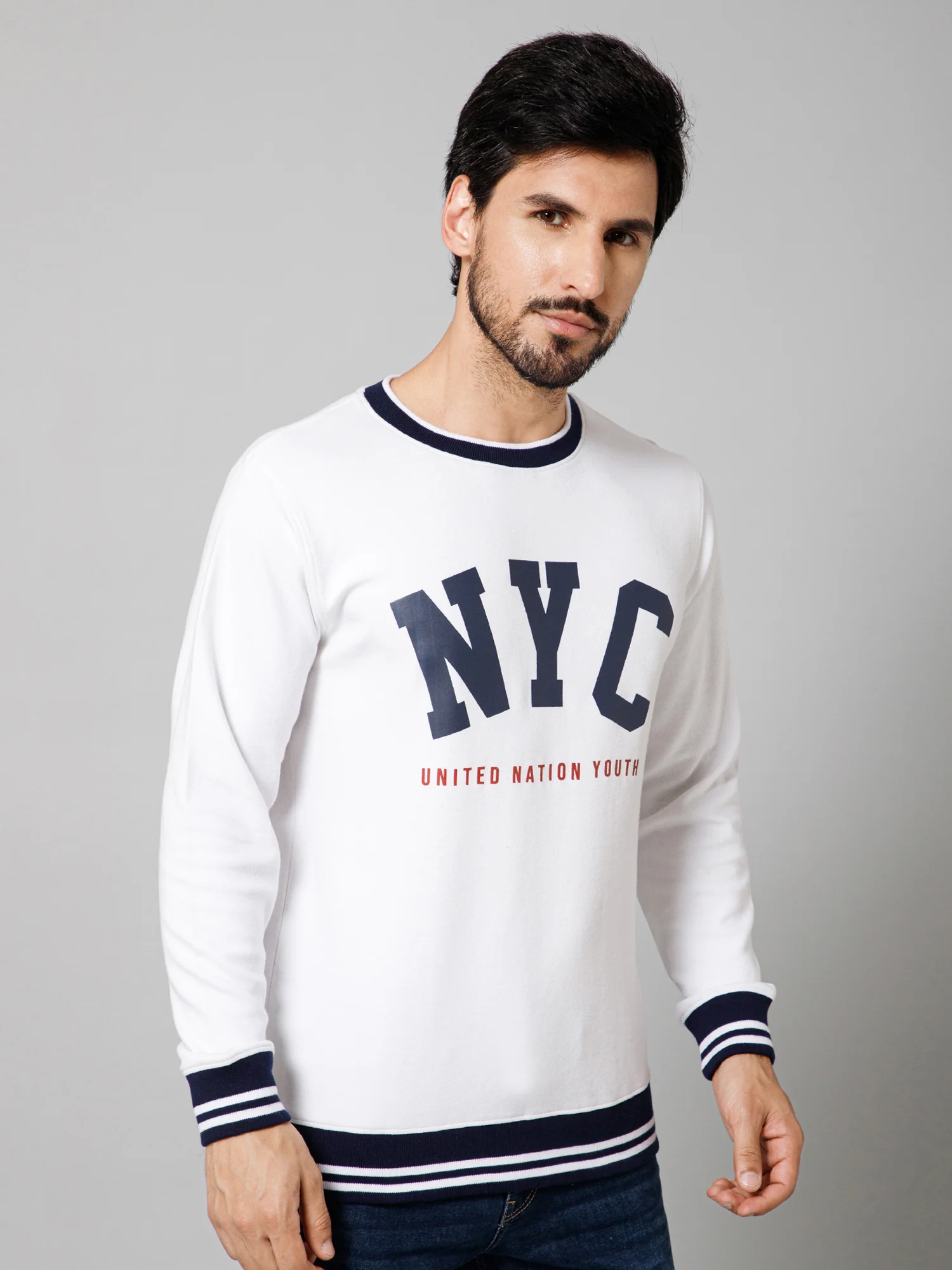 Printed White Full Sleeves Round Neck Regular Fit Casual Sweatshirt For Mens - Image 3
