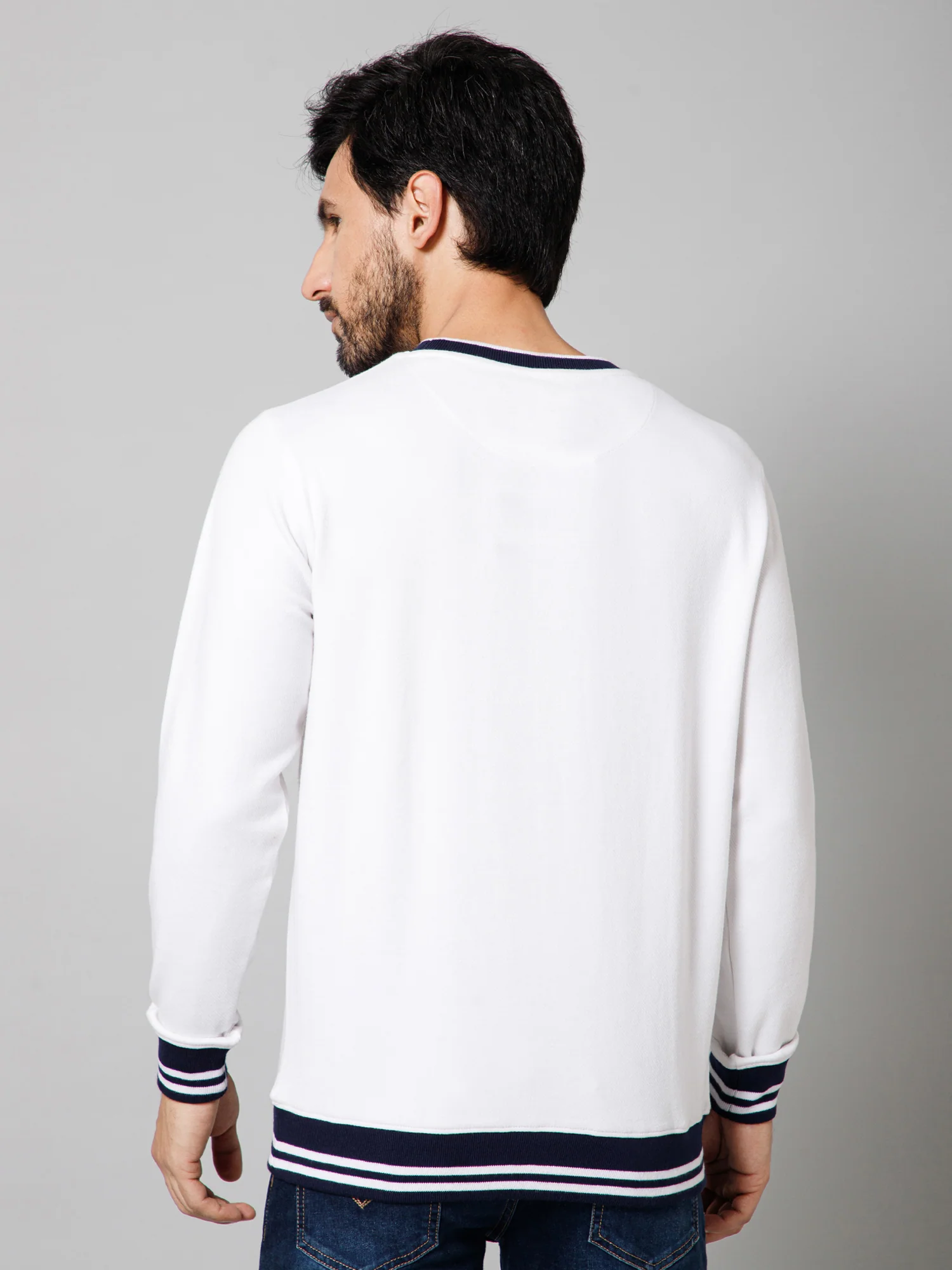 Printed White Full Sleeves Round Neck Regular Fit Casual Sweatshirt For Mens - Image 4