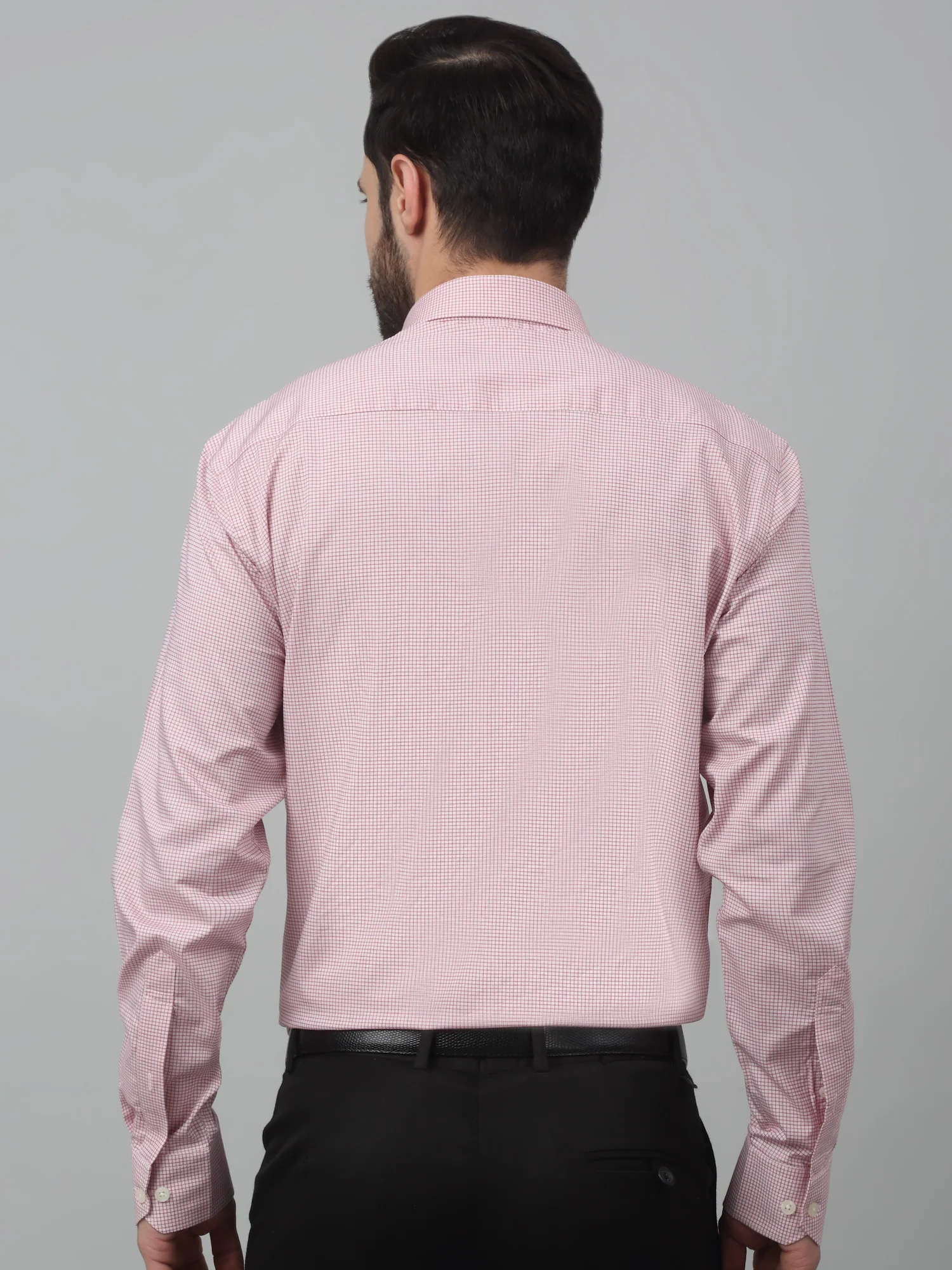 Men's Red Formal Micro Checks Full Sleeve Shirt - Image 2