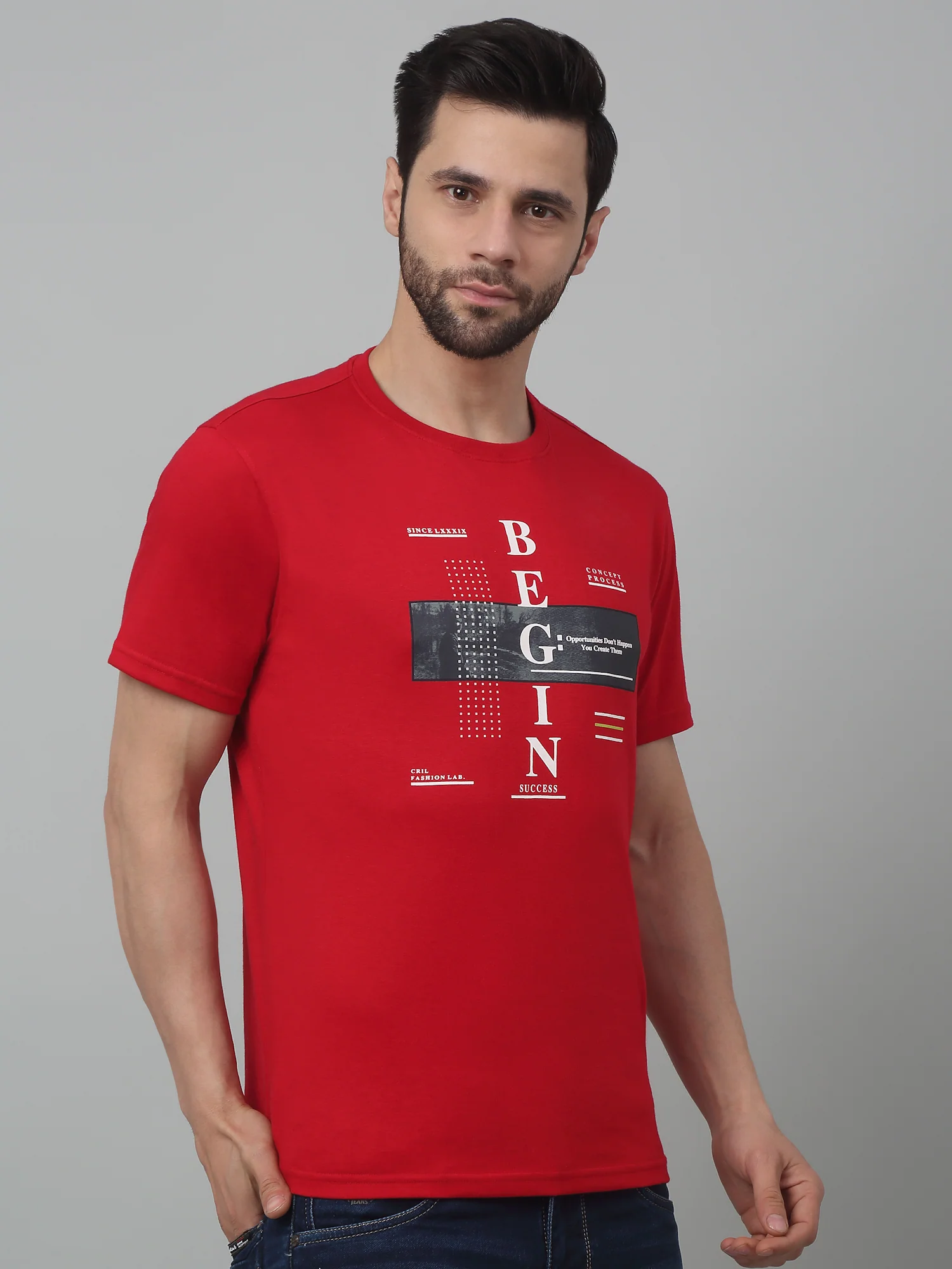 T-Shirt for Men | Breathable & Soft with Color Fastness Regular Fit Round Neck Poly Cotton Fabric Printed Pattern - Image 3