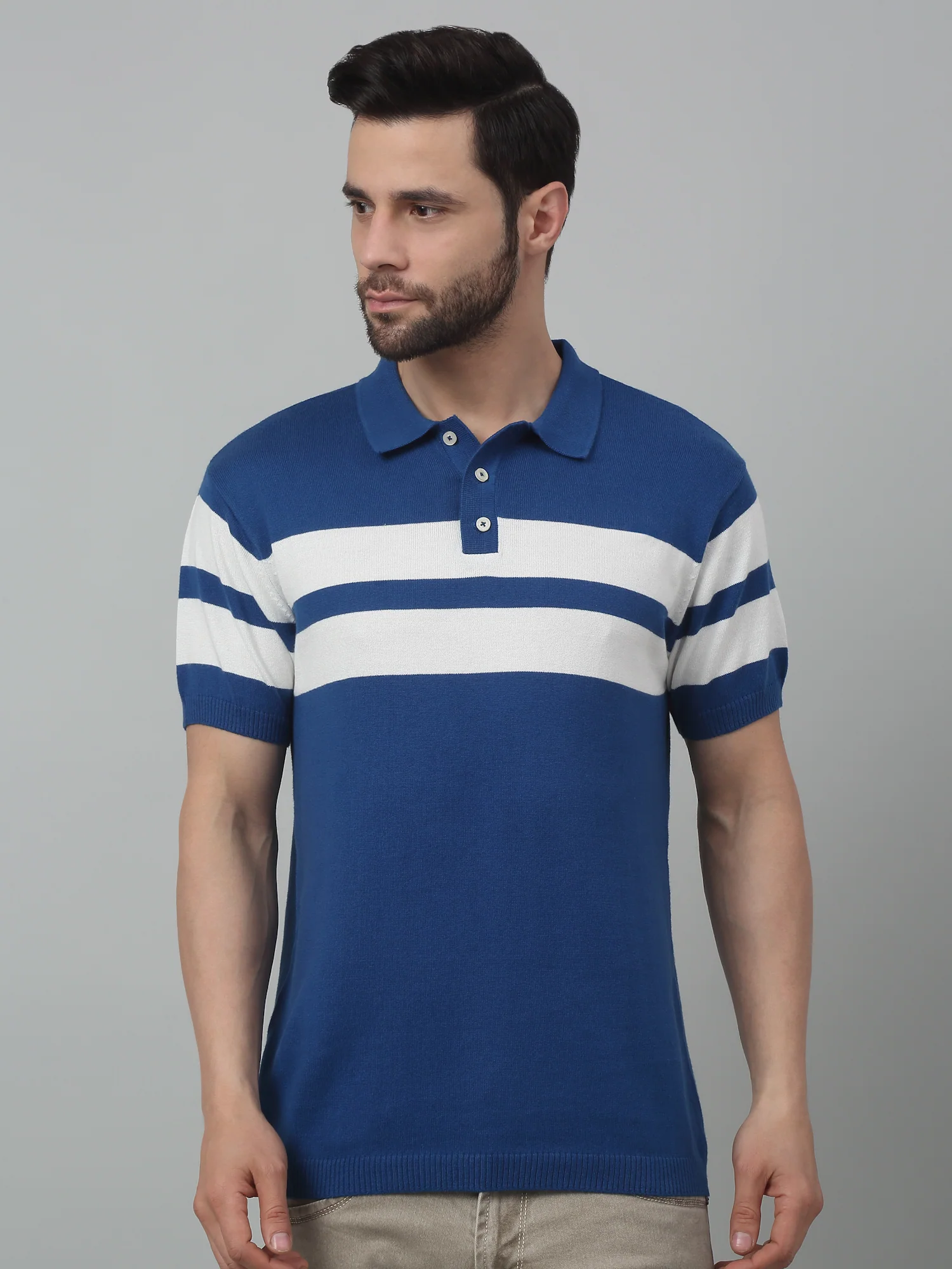 T-Shirt for Men | Breathable & Soft with Color Fastness Regular Fit Polo Neck Cotton Fabric Striped Pattern