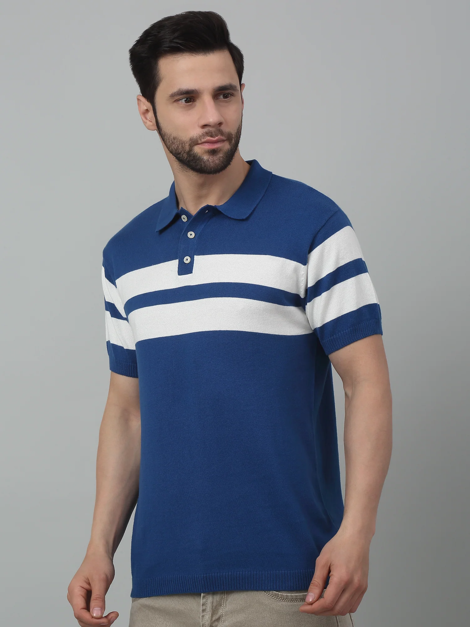 T-Shirt for Men | Breathable & Soft with Color Fastness Regular Fit Polo Neck Cotton Fabric Striped Pattern - Image 4
