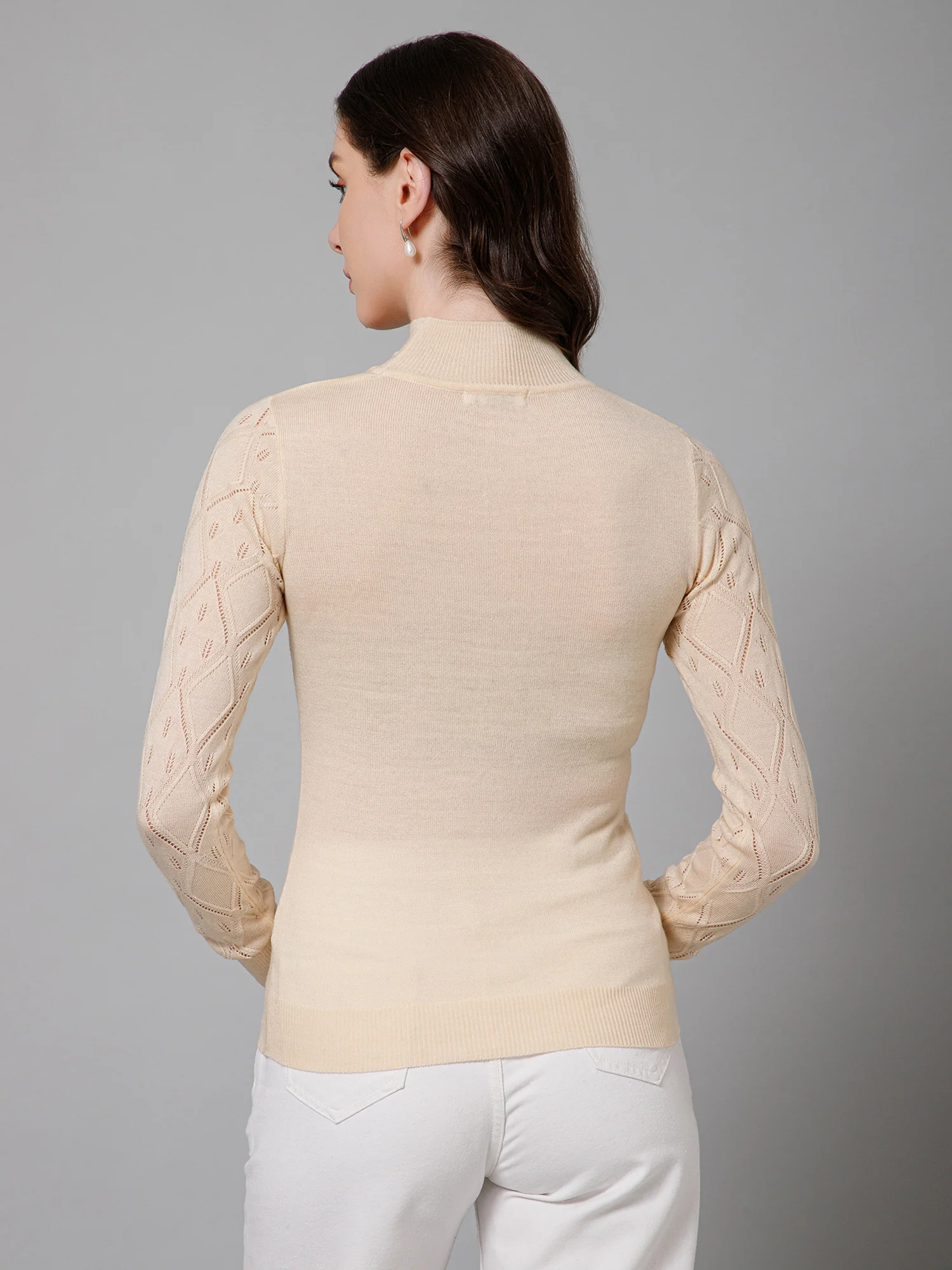 Women's Casual Ivory High neck Pullover Sweater - Image 4