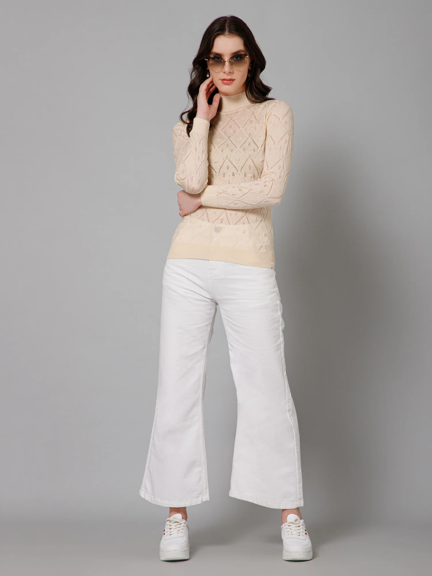 Women's Casual Ivory High neck Pullover Sweater - Image 5