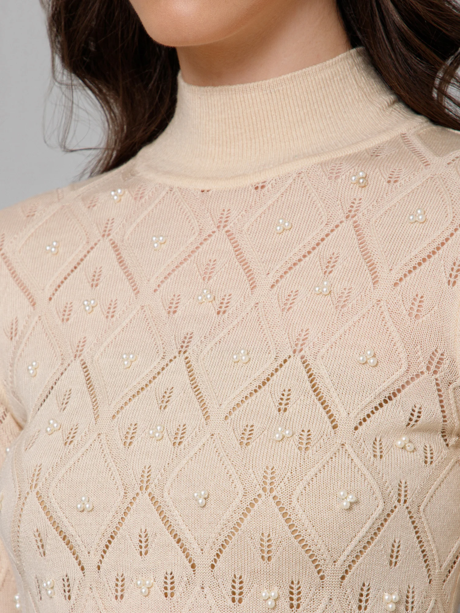 Women's Casual Ivory High neck Pullover Sweater - Image 6