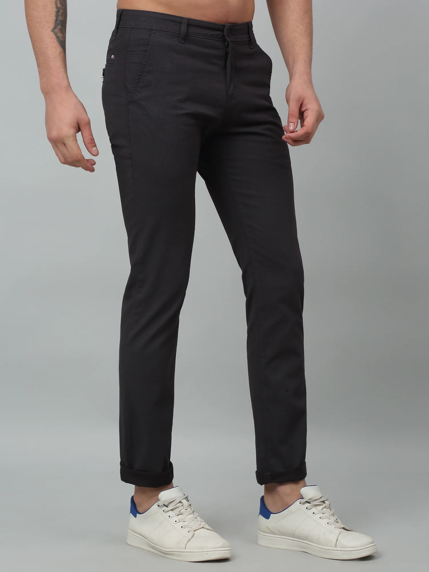 Men's Casual Flat front Black  Trousers - Image 2