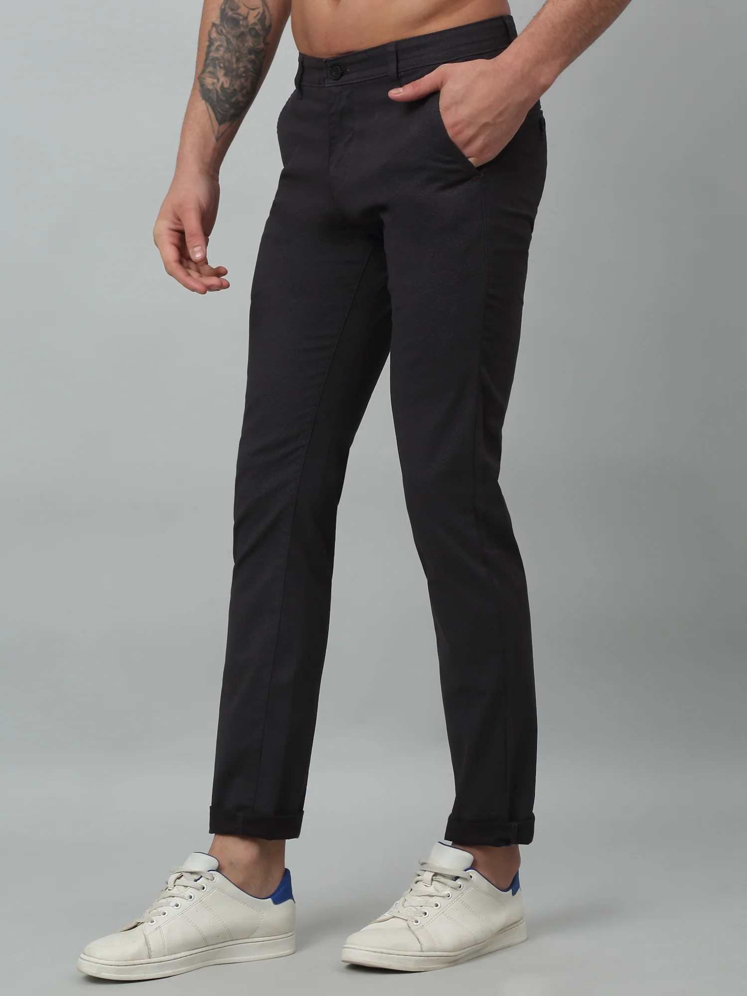 Men's Casual Flat front Black  Trousers - Image 3