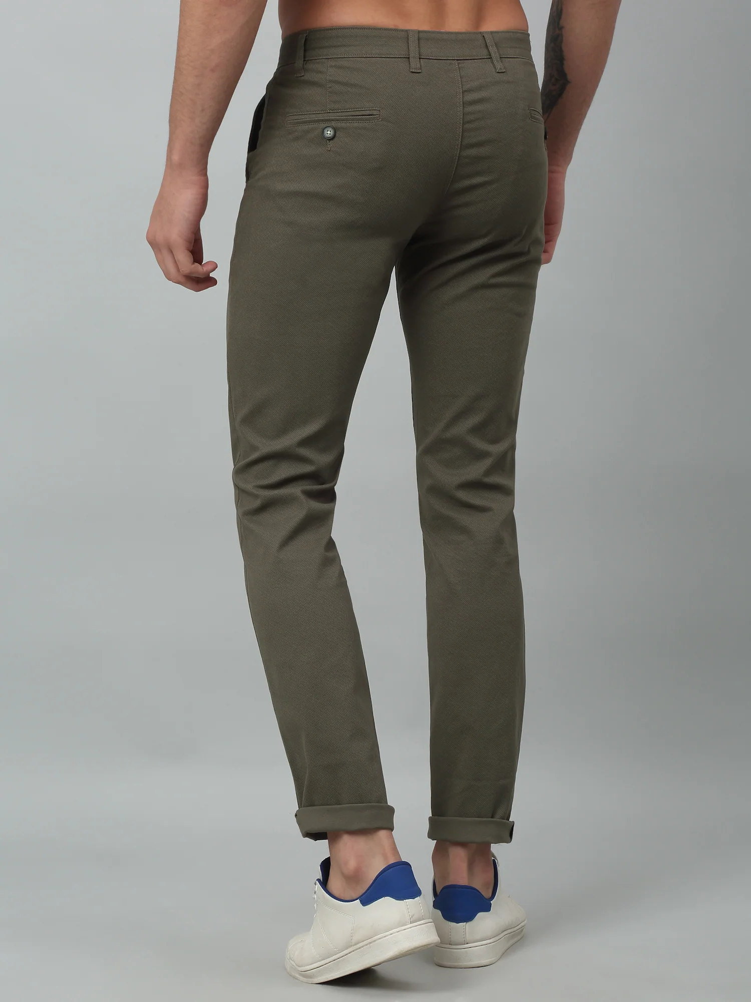 Men's Casual Flat front Olive Green  Trousers - Image 4