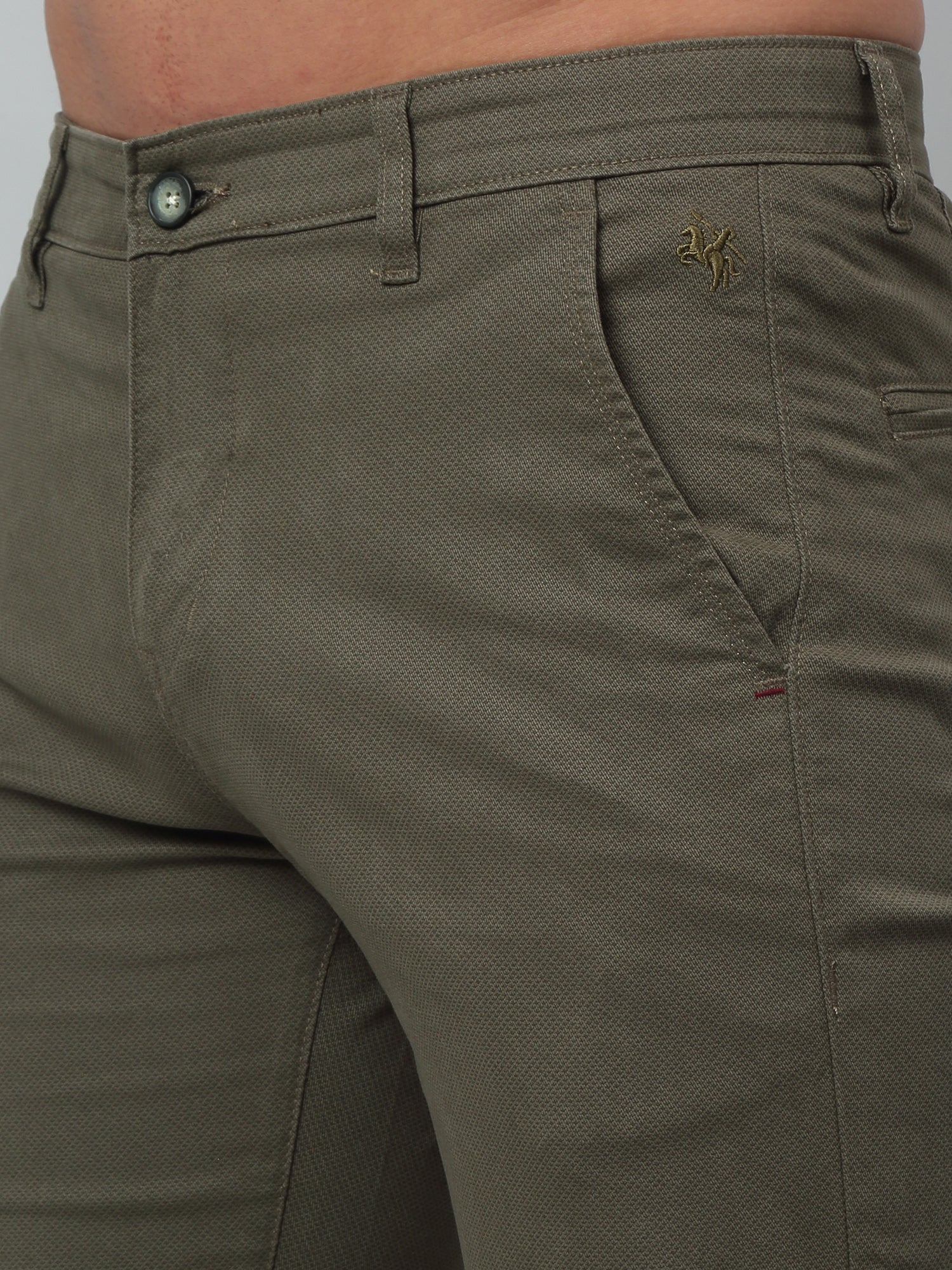 Men's Casual Flat front Olive Green  Trousers - Image 5