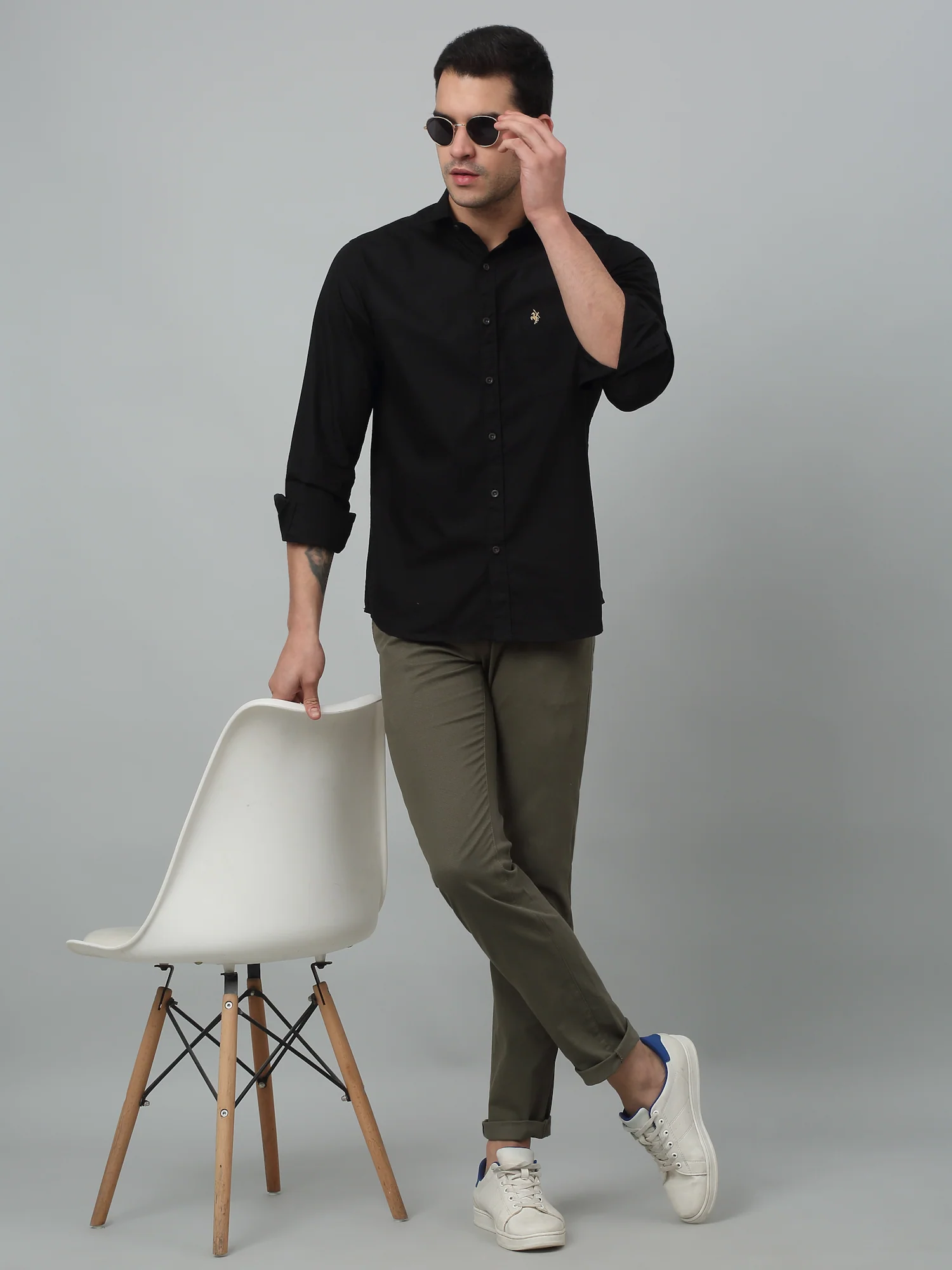 Men's Casual Flat front Olive Green  Trousers - Image 6
