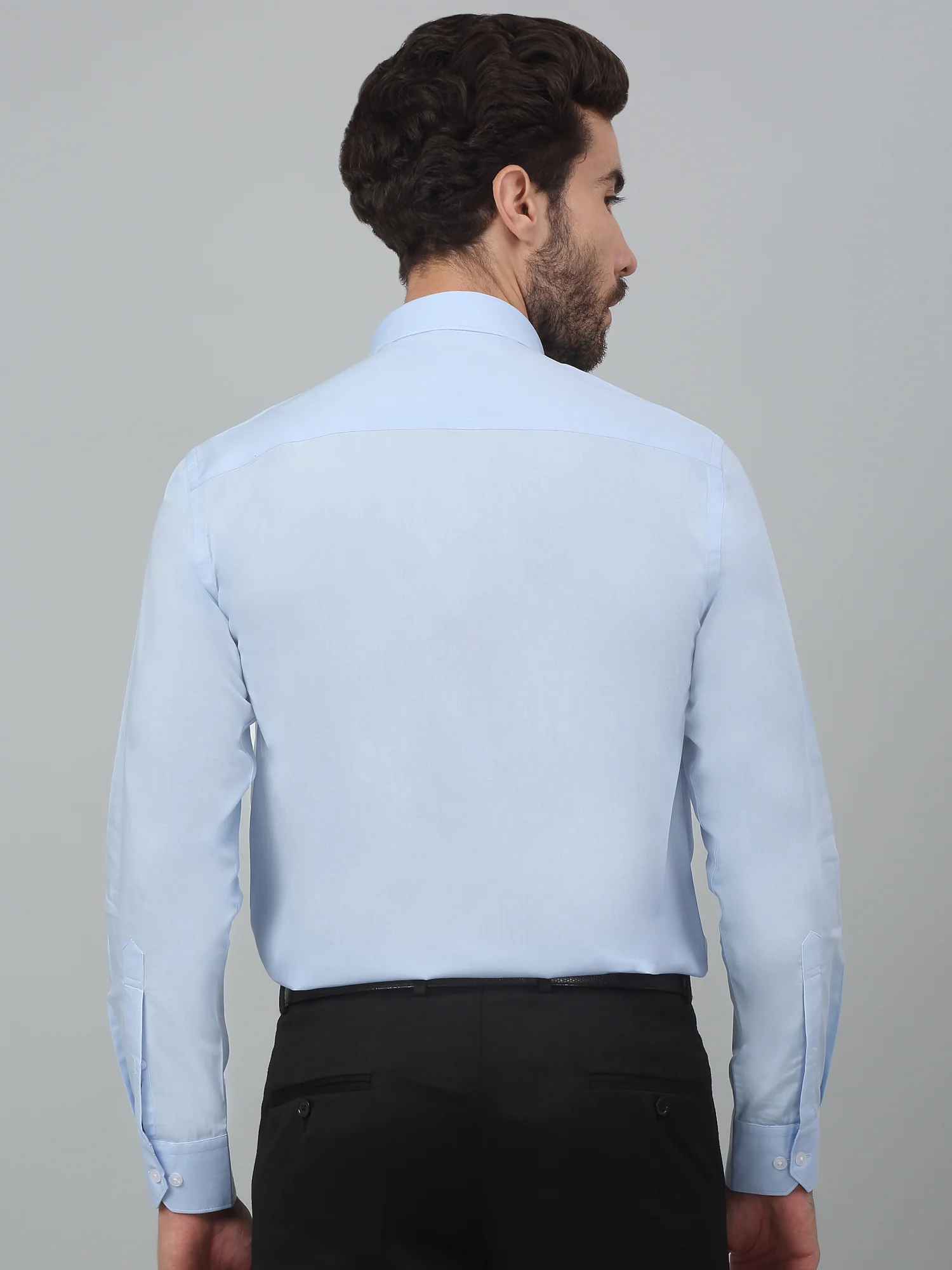 Men's Sky Blue Formal Plain Full Sleeve Shirt - Image 2