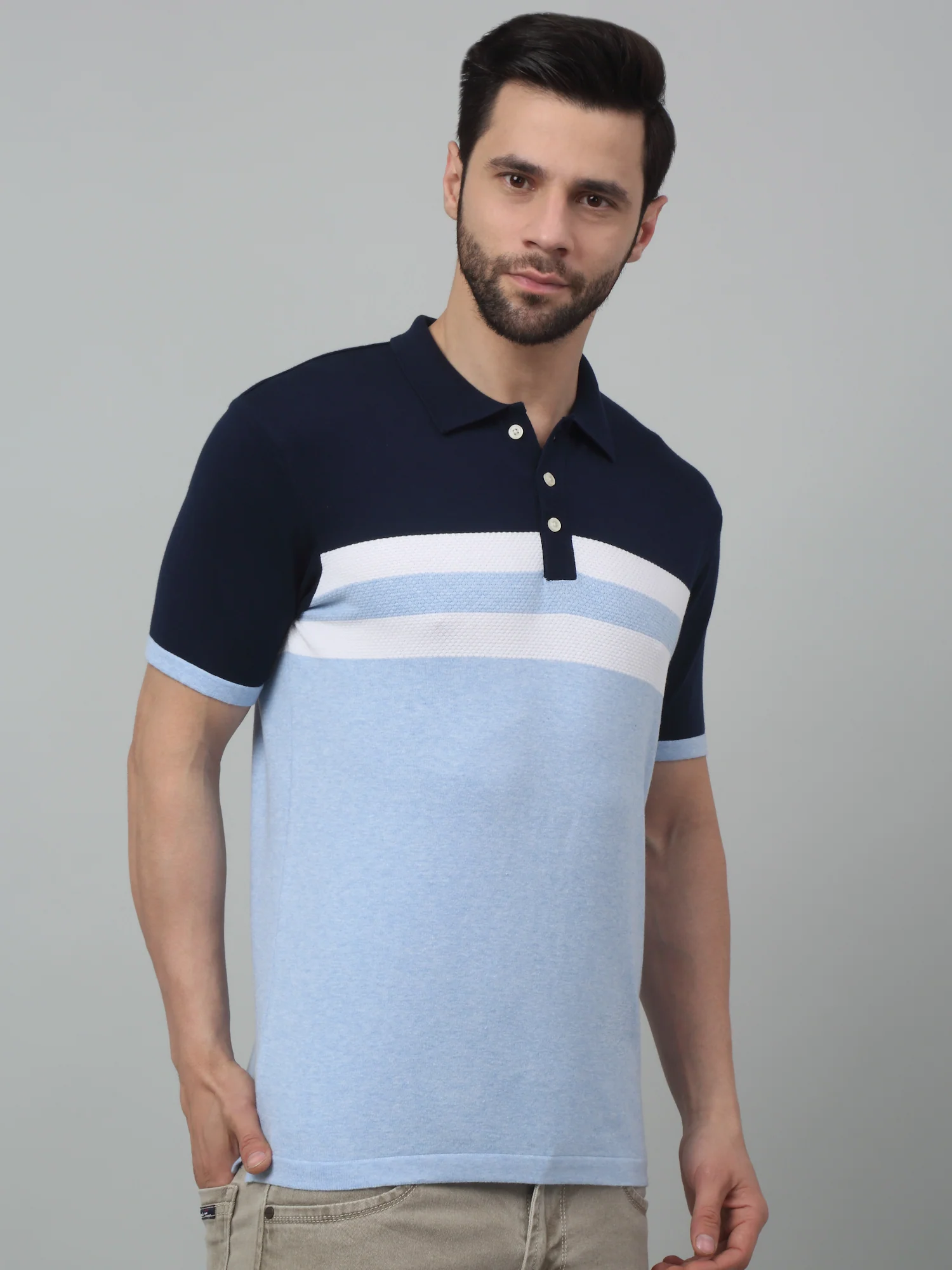 T-Shirt for Men | Breathable & Soft with Color Fastness Regular Fit Polo Neck Cotton Fabric Striped Pattern - Image 3