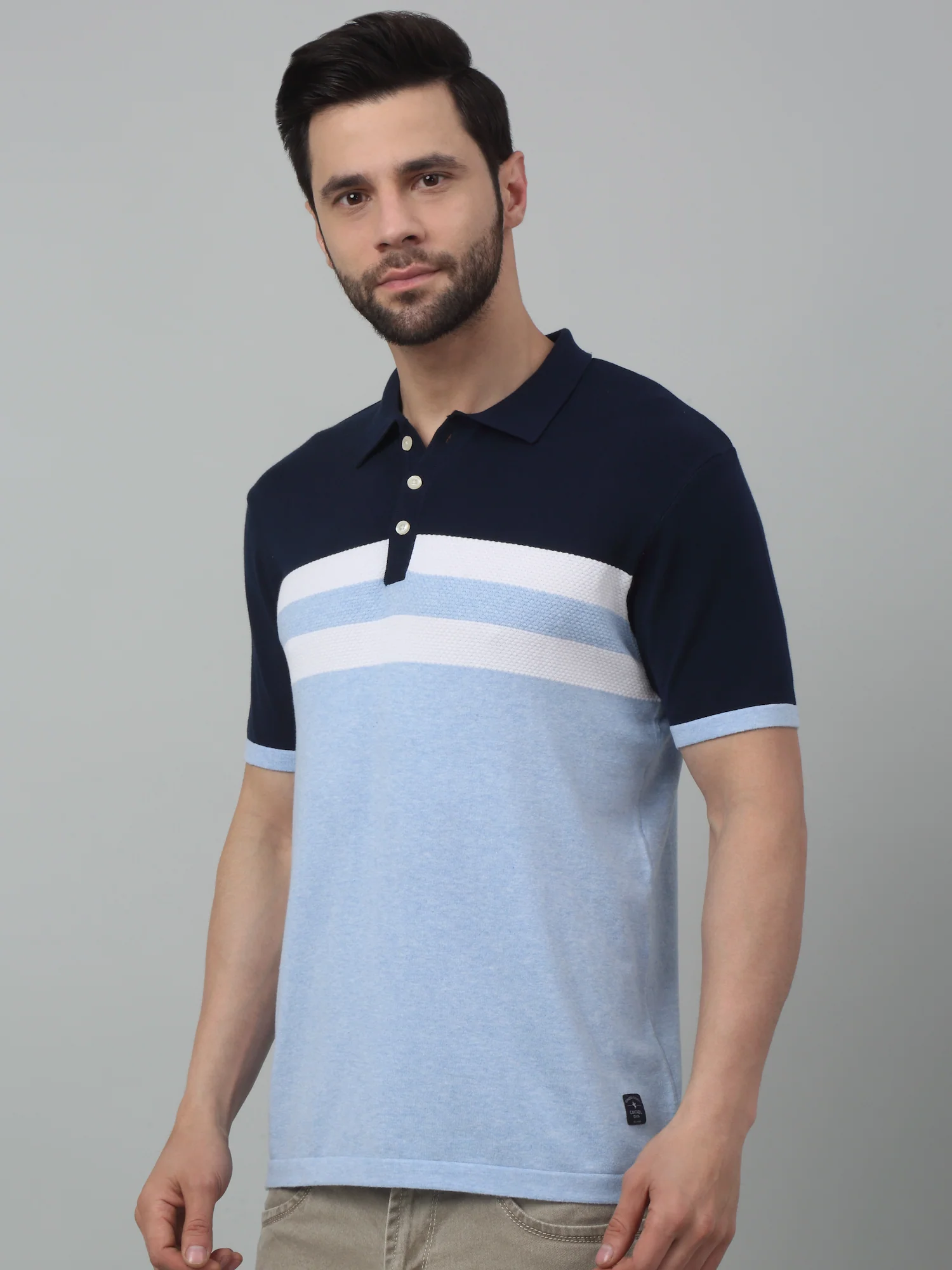 T-Shirt for Men | Breathable & Soft with Color Fastness Regular Fit Polo Neck Cotton Fabric Striped Pattern - Image 4