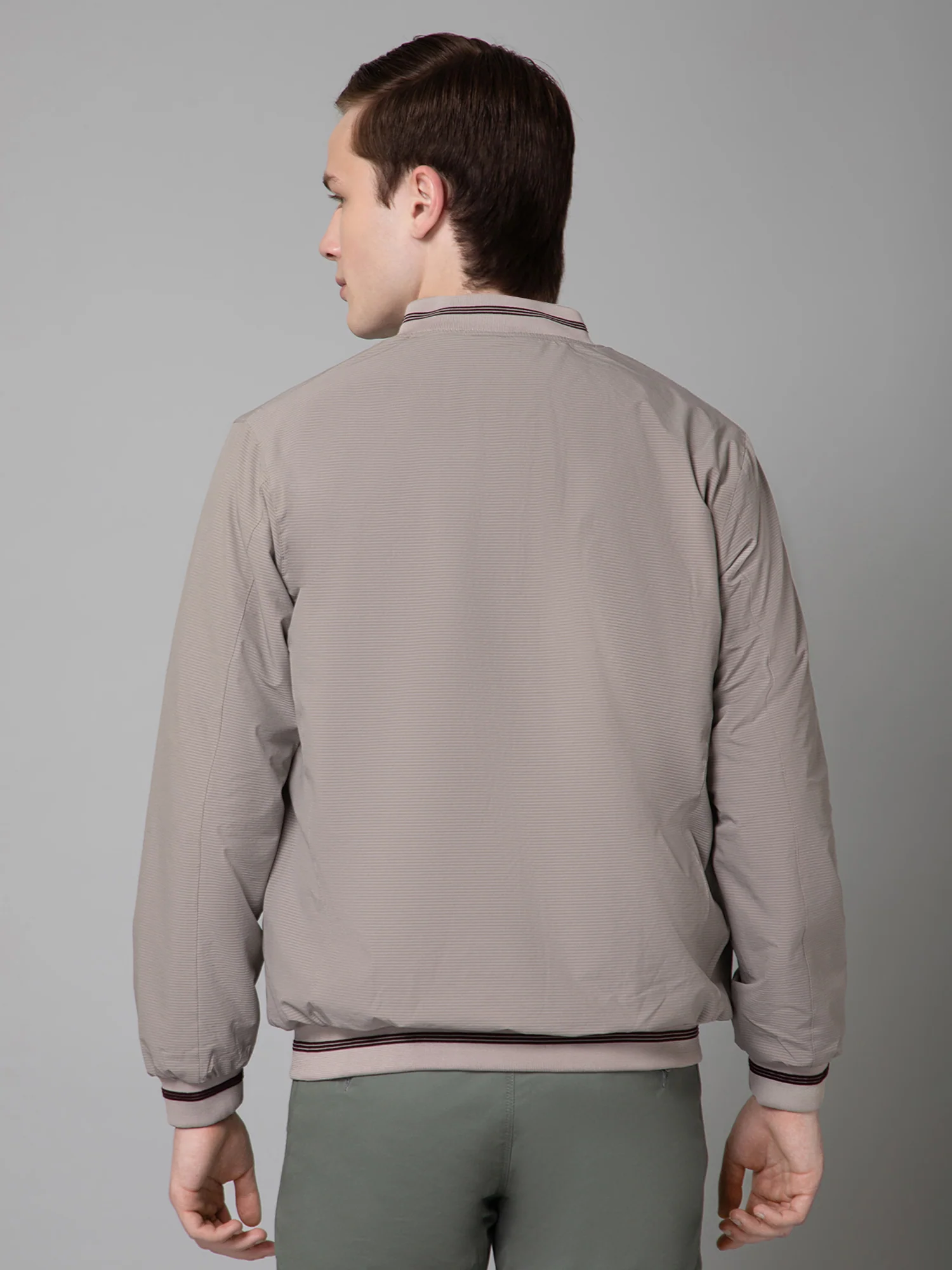 Solid Light Beige Full Sleeves Stand Collar Regular Fit Reversible Jacket for Men - Image 4