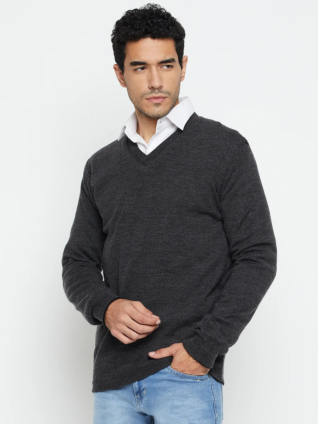 Solid Black and Grey Full Sleeves V Neck Reversible Regular Fit Casual Sweater for Men - Image 3