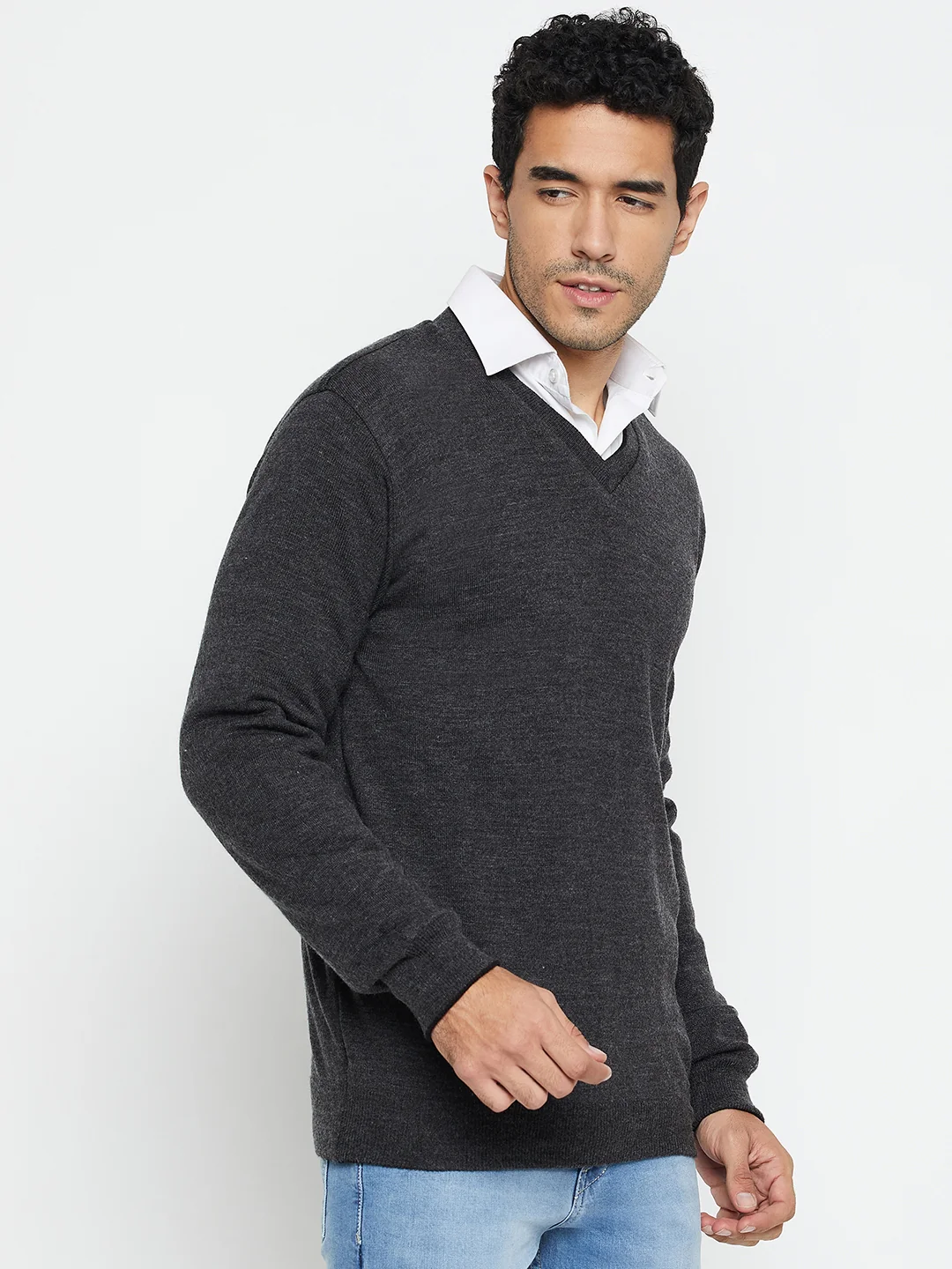 Solid Black and Grey Full Sleeves V Neck Reversible Regular Fit Casual Sweater for Men - Image 4