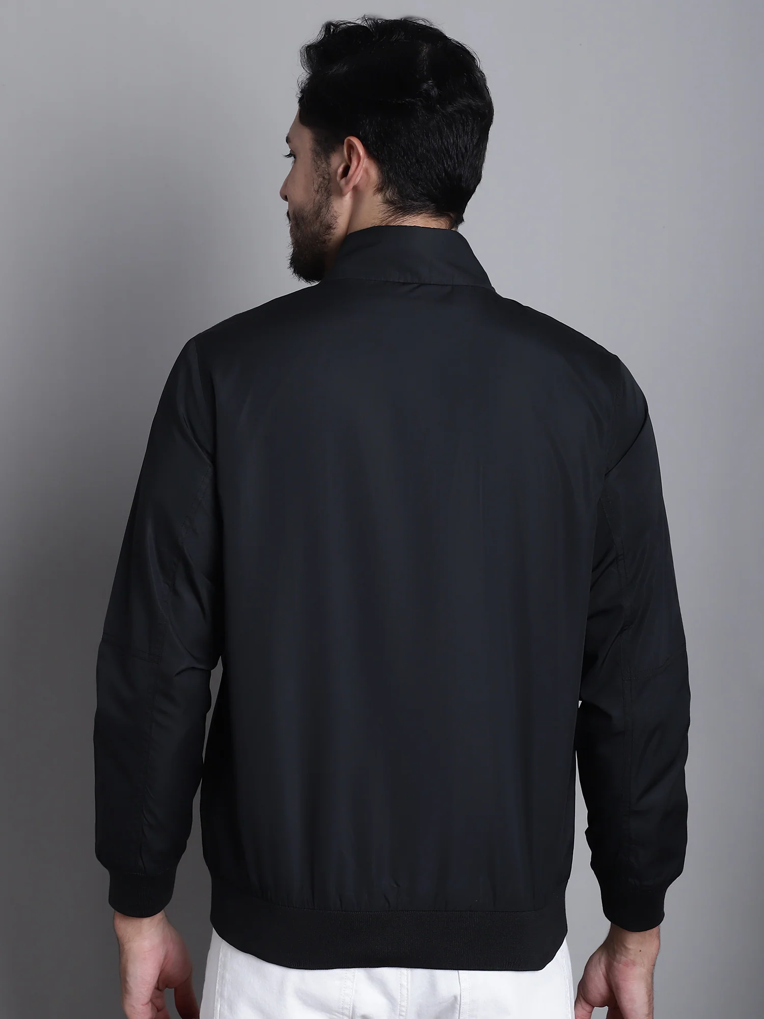 Solid Black Full Sleeves Mock Collar Regular Fit Casual Jacket for Men - Image 2