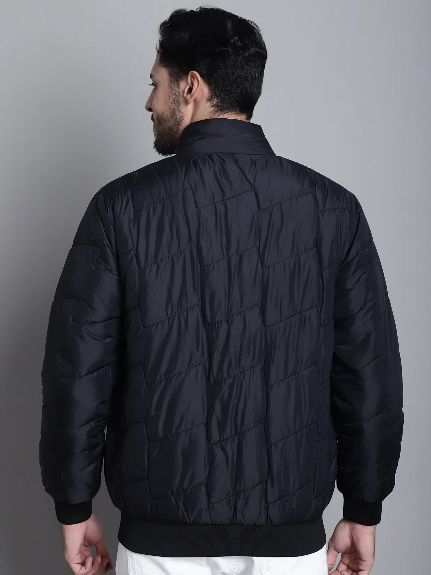 Solid Black Full Sleeves Mock Collar Regular Fit Casual Jacket for Men - Image 2