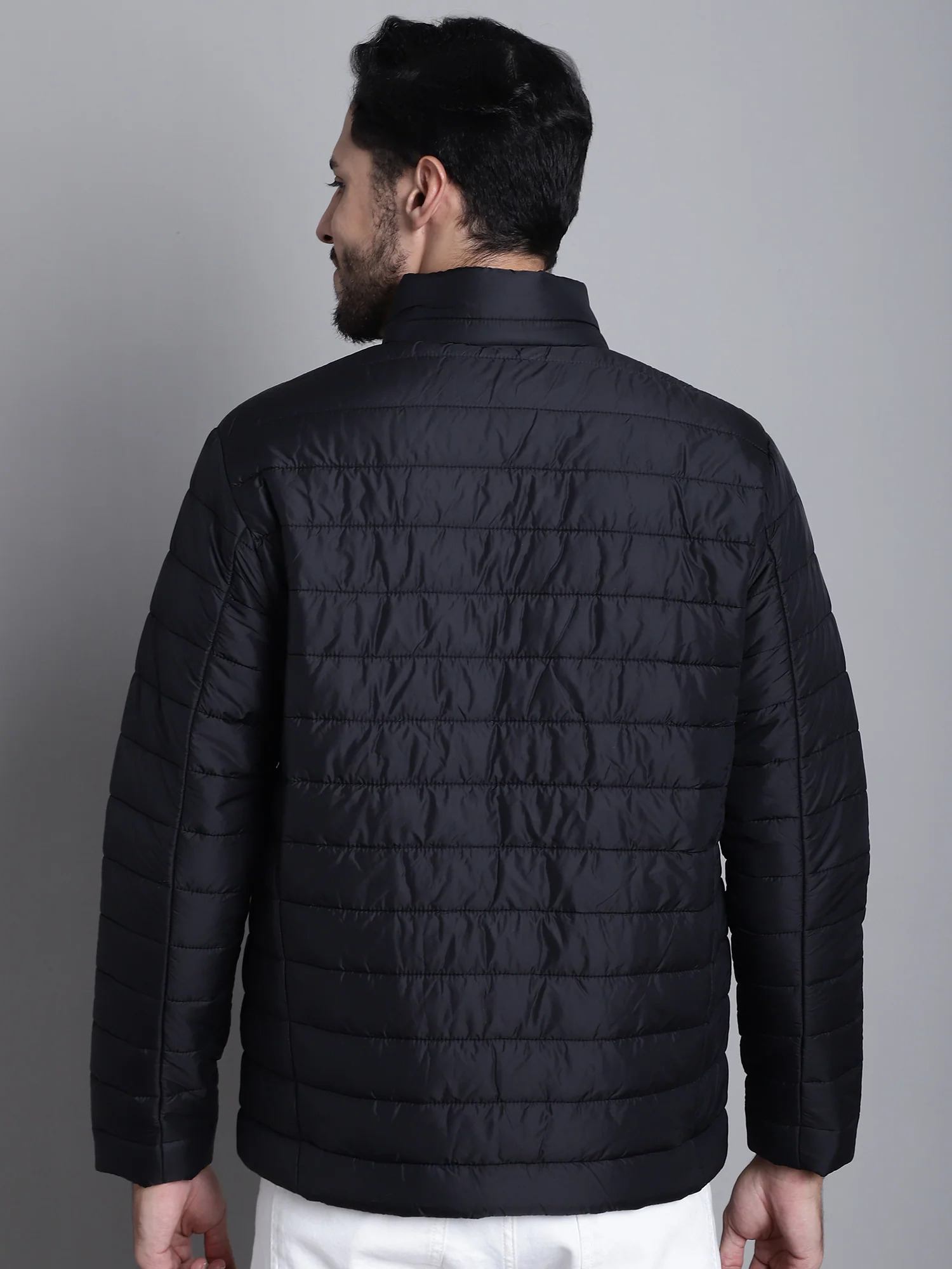 Solid Black Full Sleeves Mock Collar Regular Fit Casual Jacket for Men - Image 2