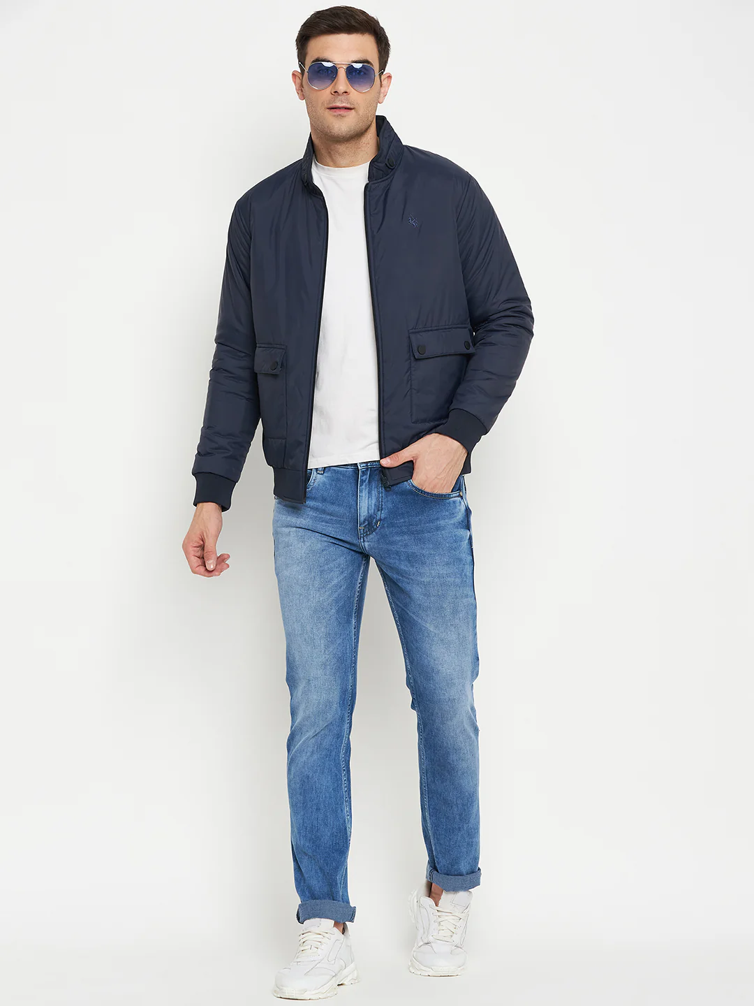 Solid Blue and olive Full Sleeves Mock Collar Regular Fit Reversible Casual Jacket for Men - Image 2