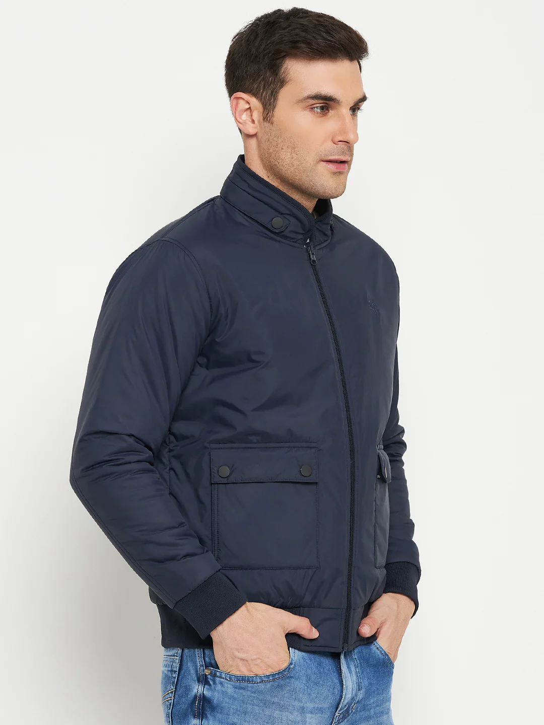 Solid Blue and olive Full Sleeves Mock Collar Regular Fit Reversible Casual Jacket for Men - Image 4