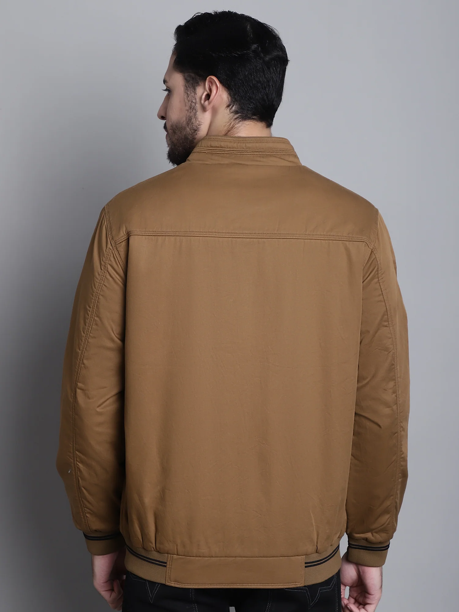 Solid Brown Full Sleeves Mock Collar Regular Fit Casual Jacket for Mens - Image 2