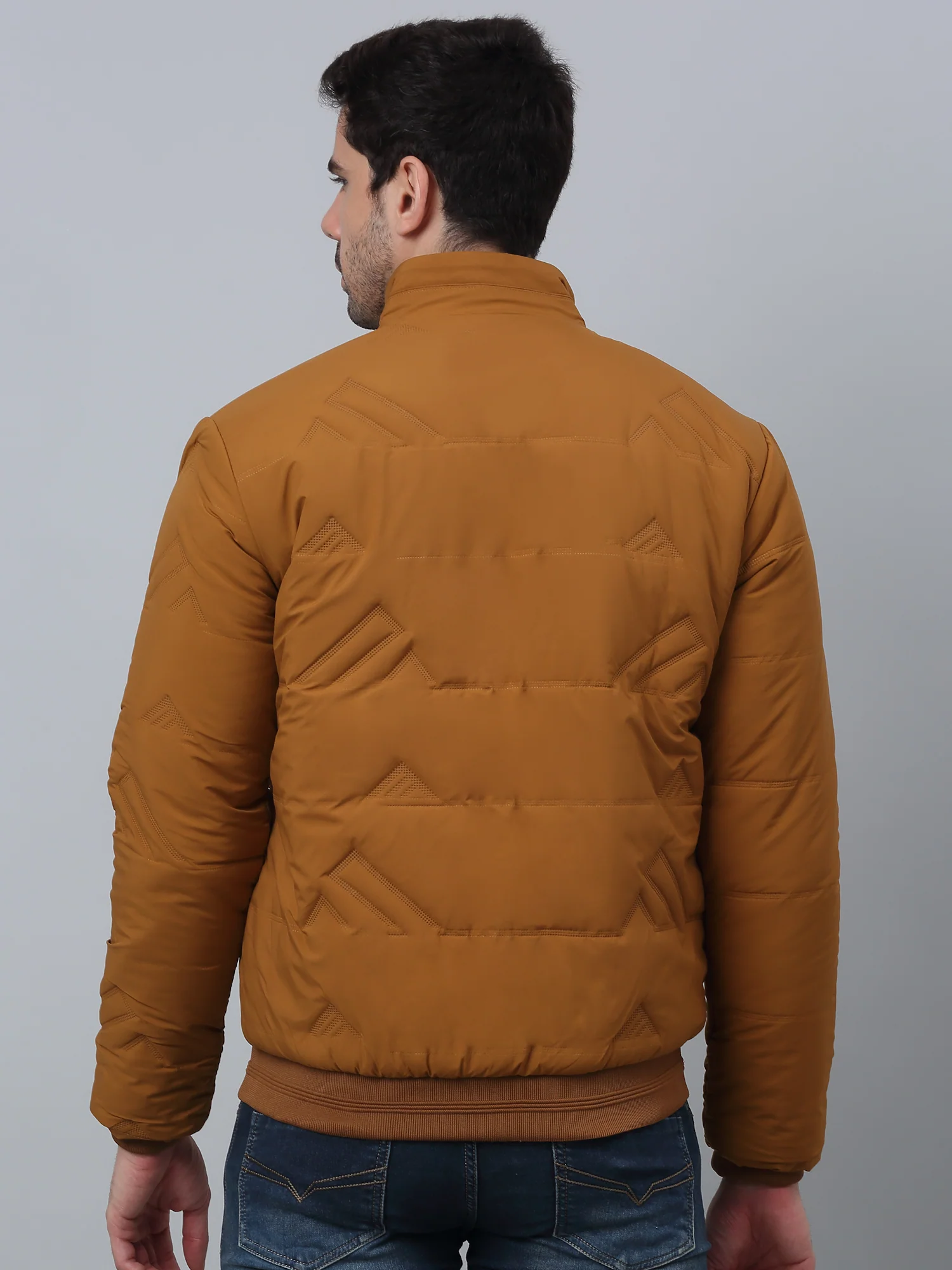 Solid Full Sleeves Band Collar Regular Fit Mustard Casual Jacket for Men - Image 4