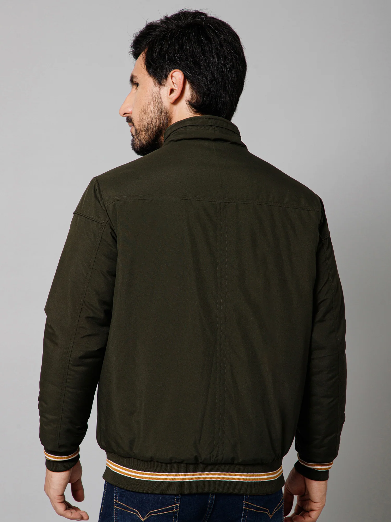 Solid Full Sleeves Mock Collar Regular Fit Olive Casual Reversible Jacket for Men - Image 4