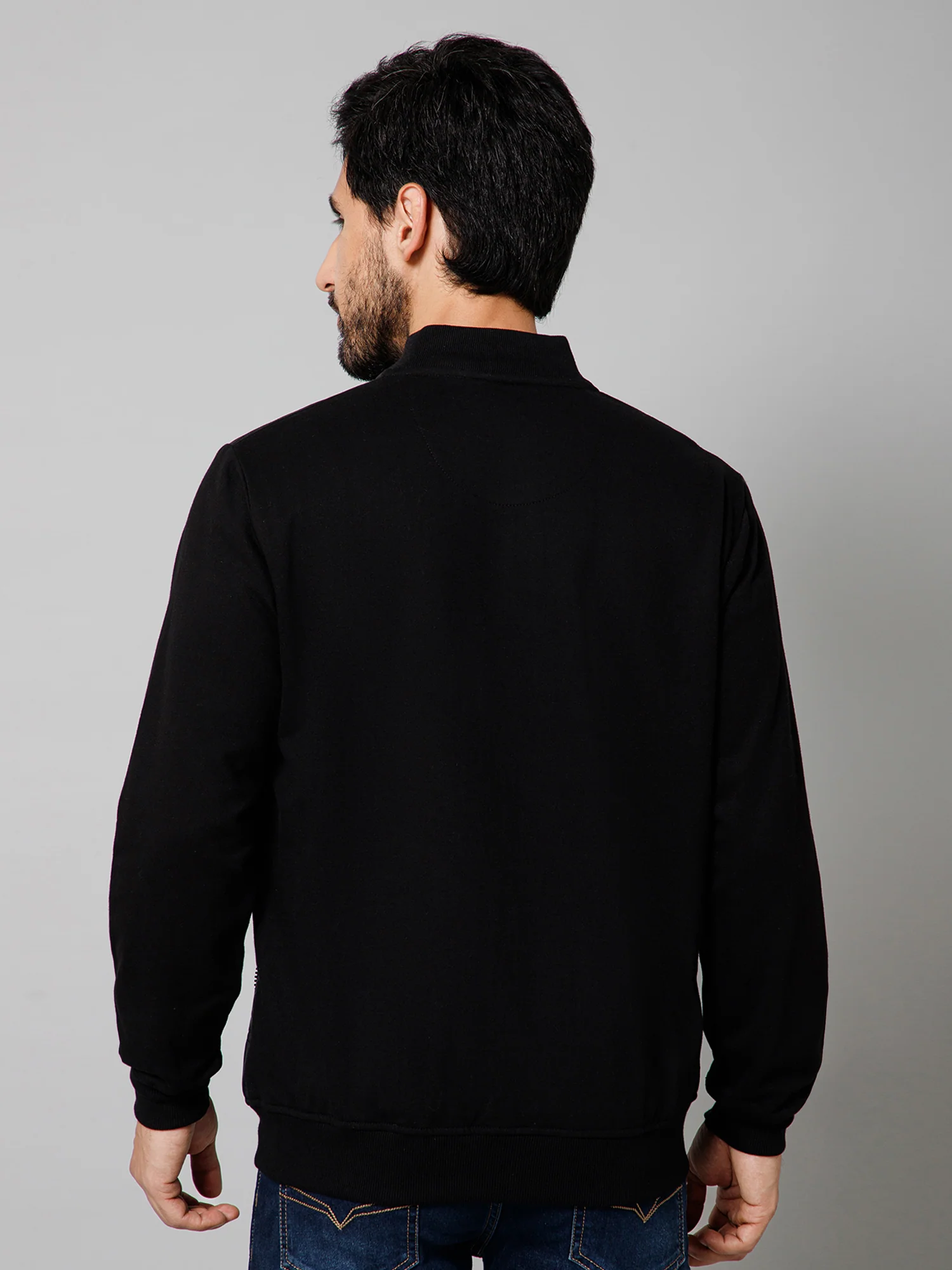 Solid Full Sleeves Mock Collar Regular Fit Black Casual Jacket For Men - Image 4