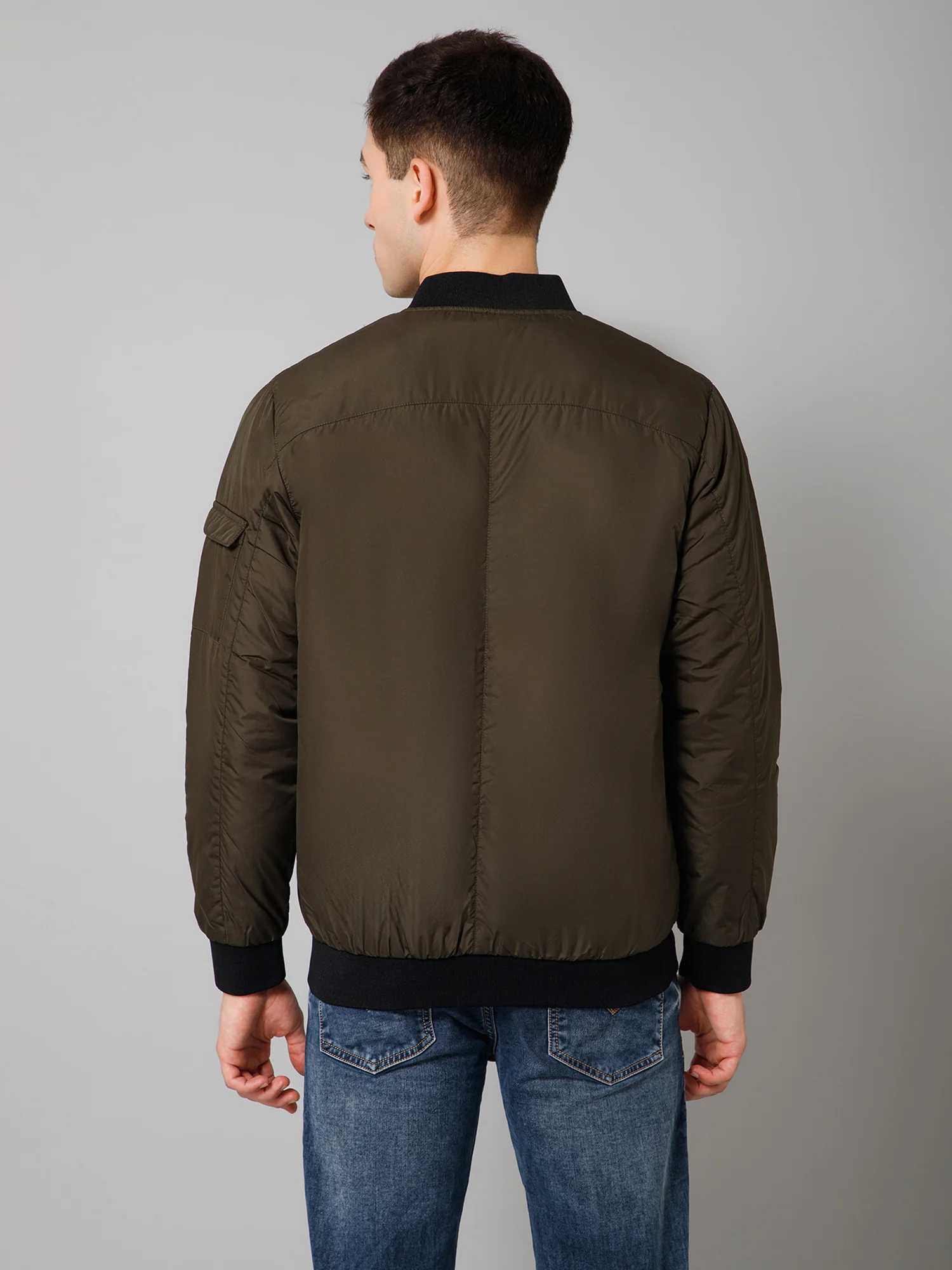 Solid Full Sleeves Mock Collar Regular Fit Olive Casual Reversible Jacket For Men - Image 4