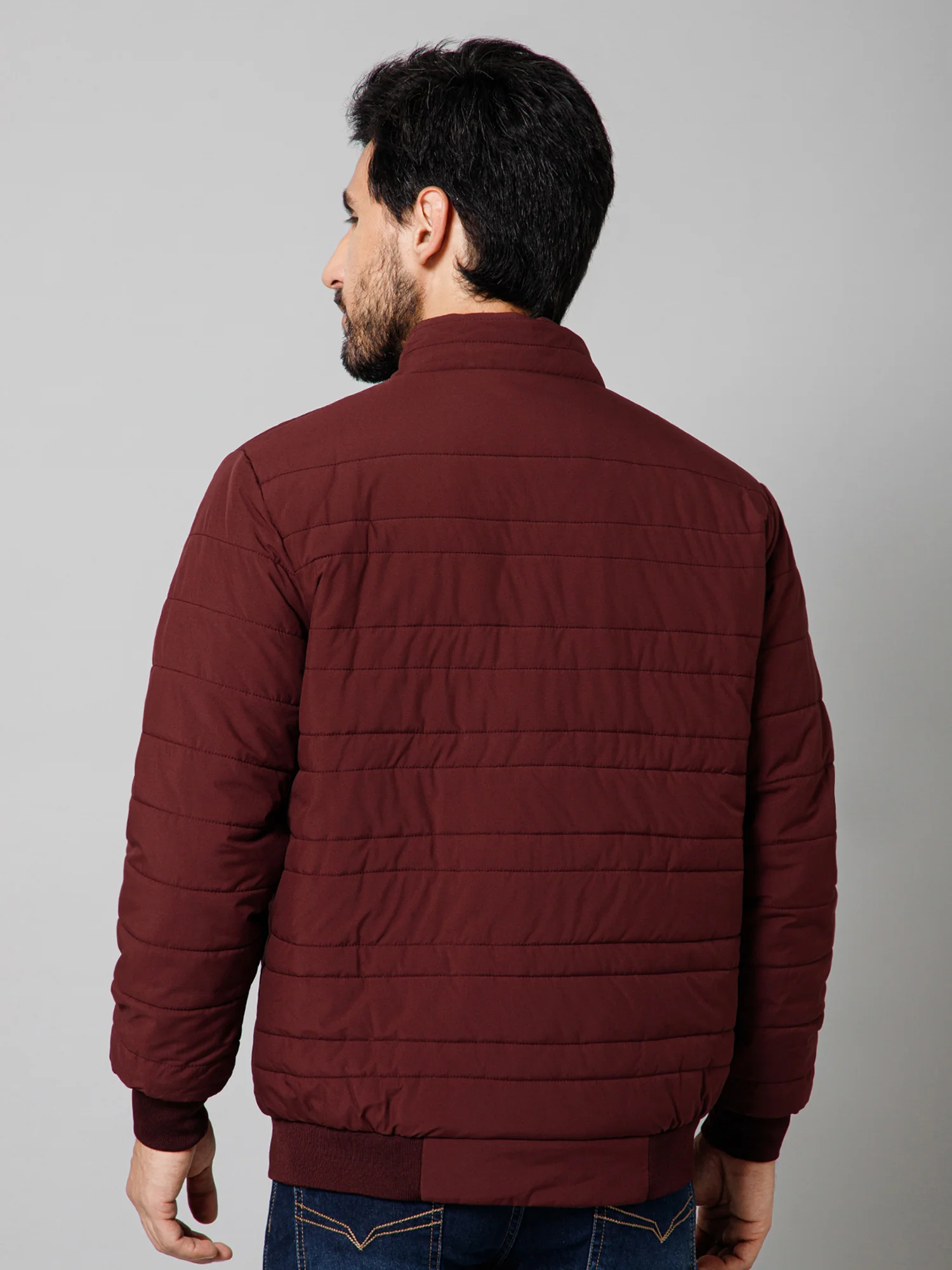 Solid Full Sleeves Mock Collar Regular Fit Wine Casual Reversible Jacket For Men - Image 4