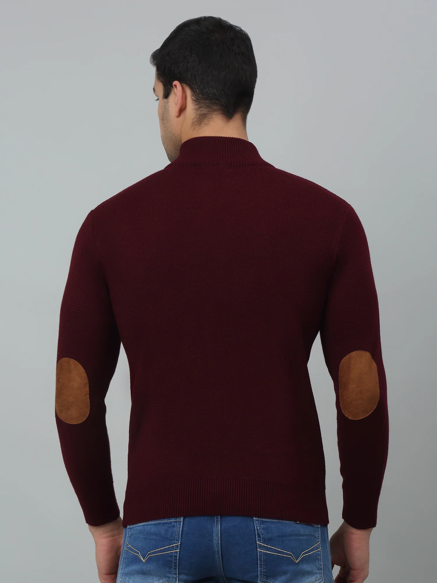 Solid Maroon Full Sleeves Band Collar Regular Fit Casual Sweater for Men - Image 4
