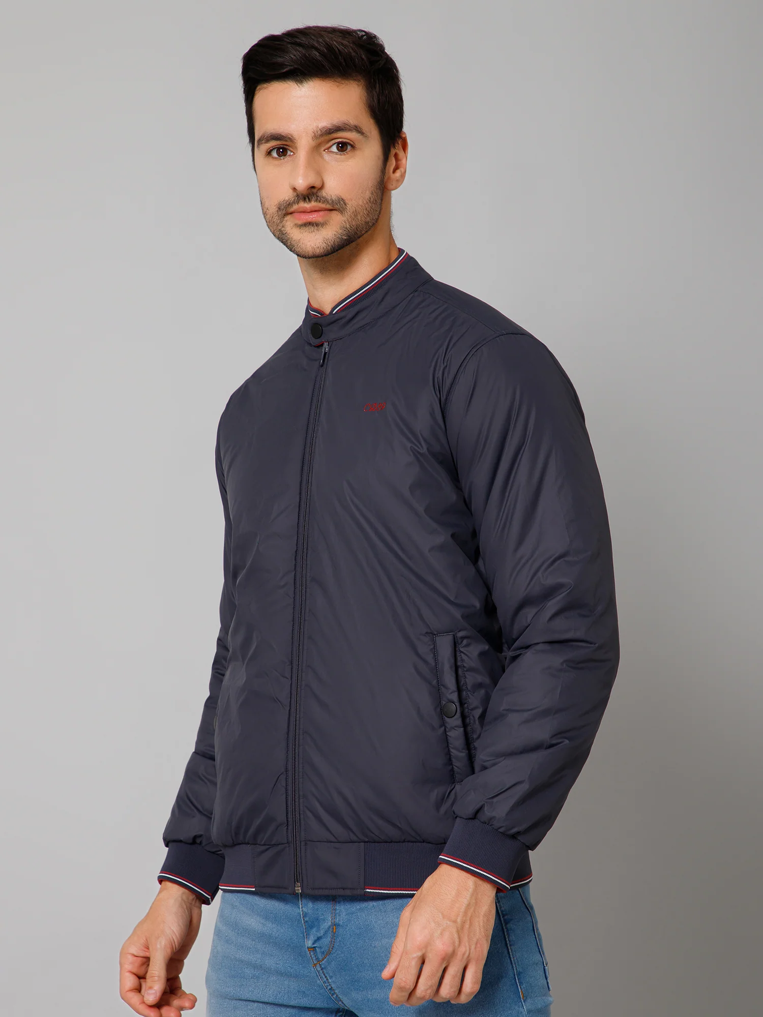 Solid Navy and Maroon Full Sleeves Mock Collar Regular Fit Reversible Casual Jacket For Men - Image 3