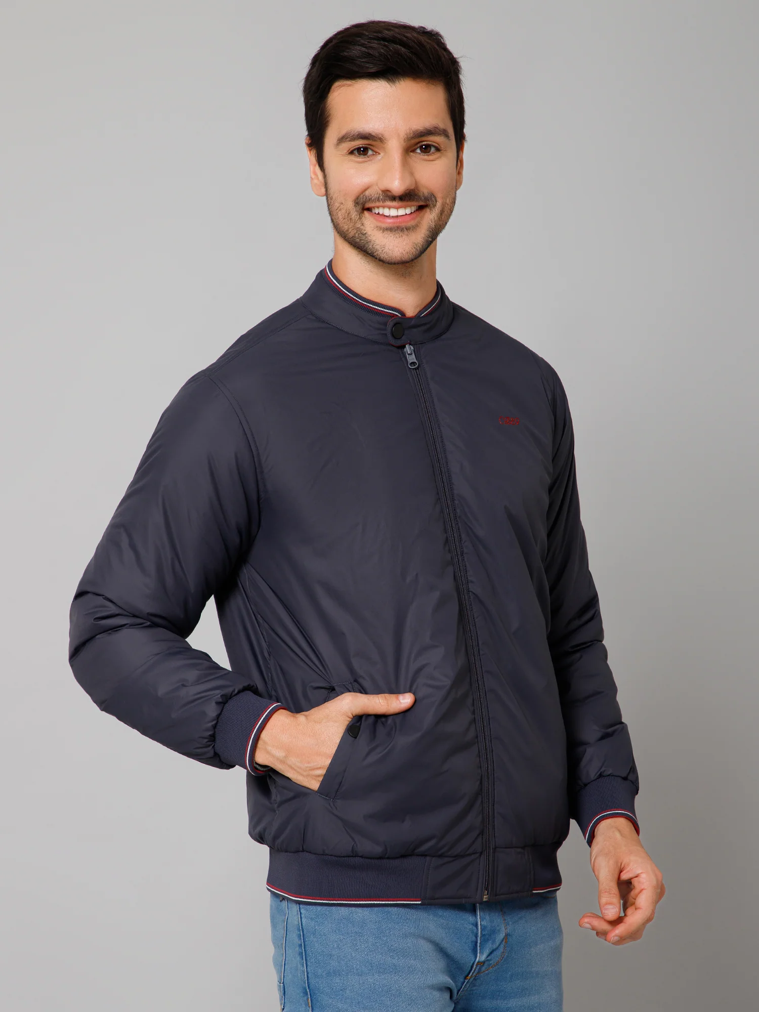 Solid Navy and Maroon Full Sleeves Mock Collar Regular Fit Reversible Casual Jacket For Men - Image 4
