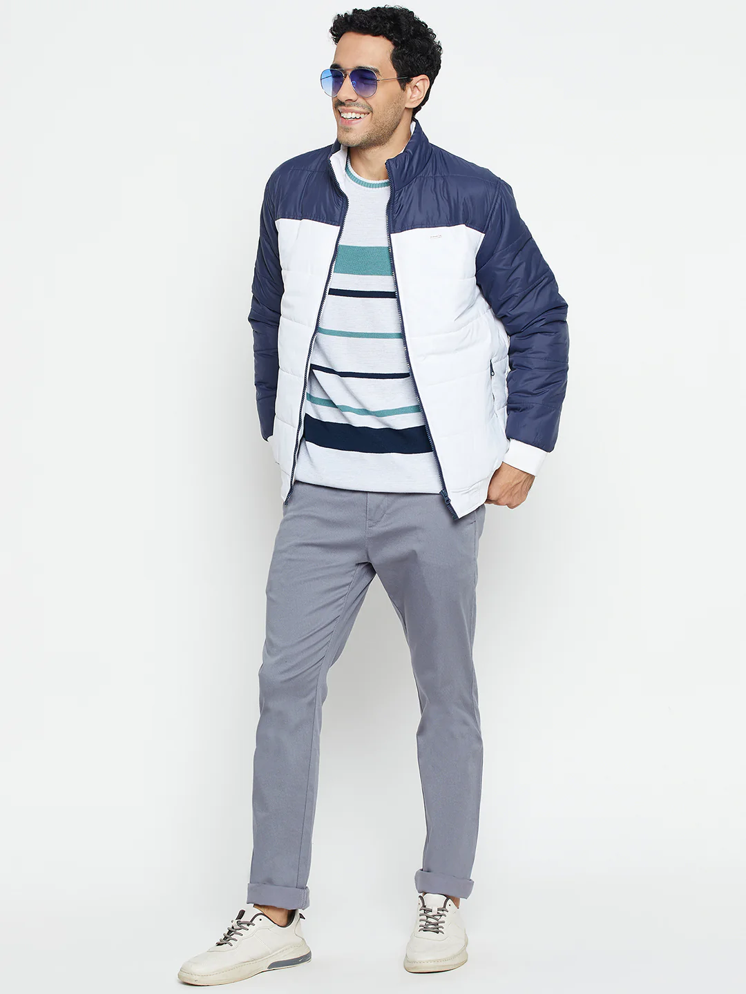 Solid White Full Sleeves Mock Collar Regular Fit Casual Jacket for Men - Image 2