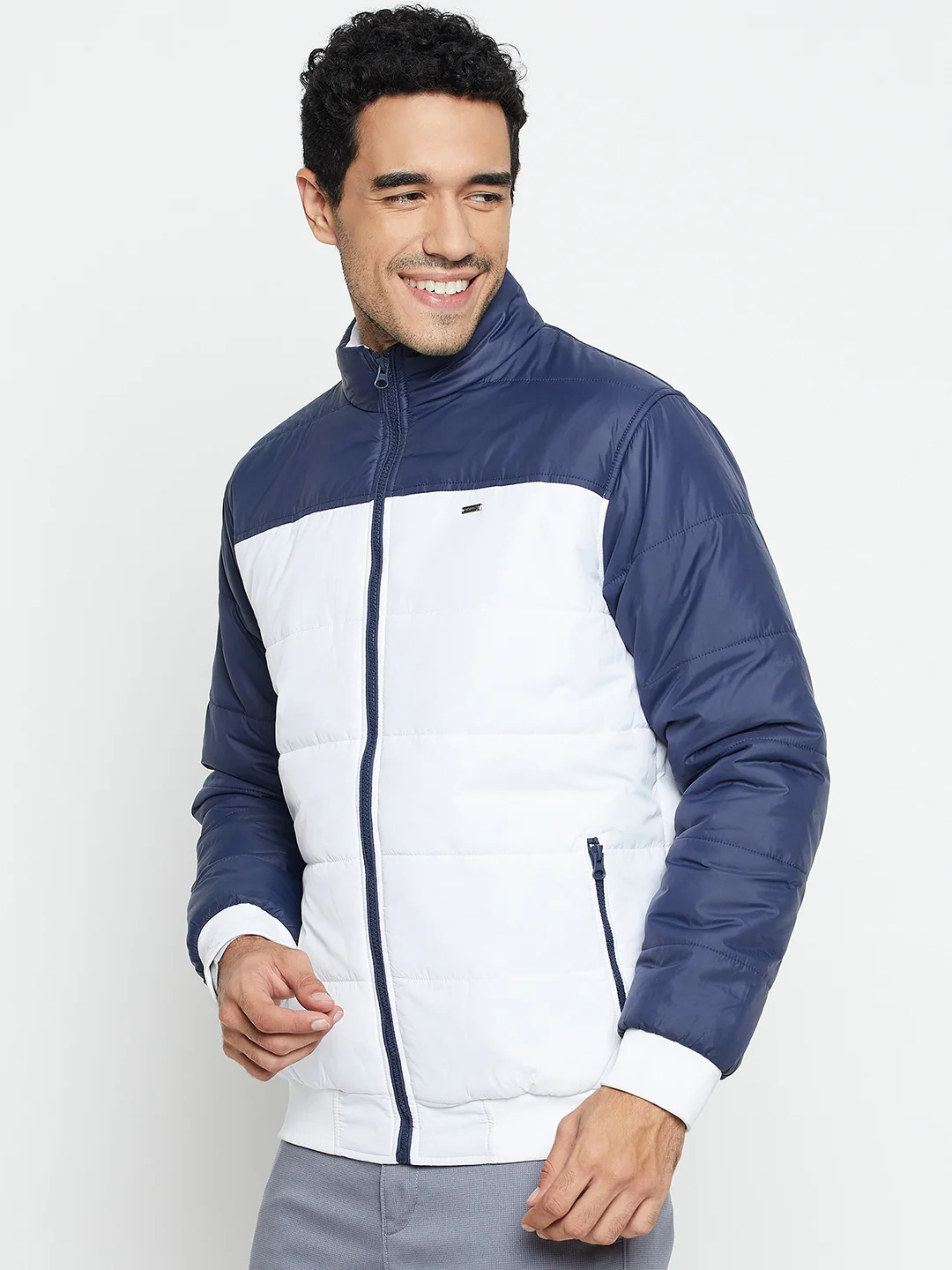Solid White Full Sleeves Mock Collar Regular Fit Casual Jacket for Men - Image 3