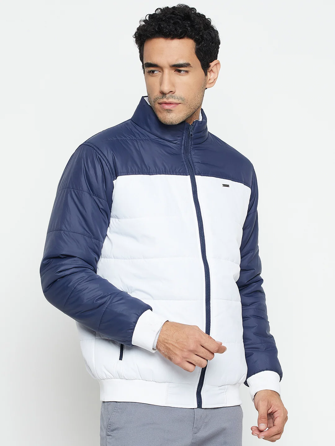 Solid White Full Sleeves Mock Collar Regular Fit Casual Jacket for Men - Image 4