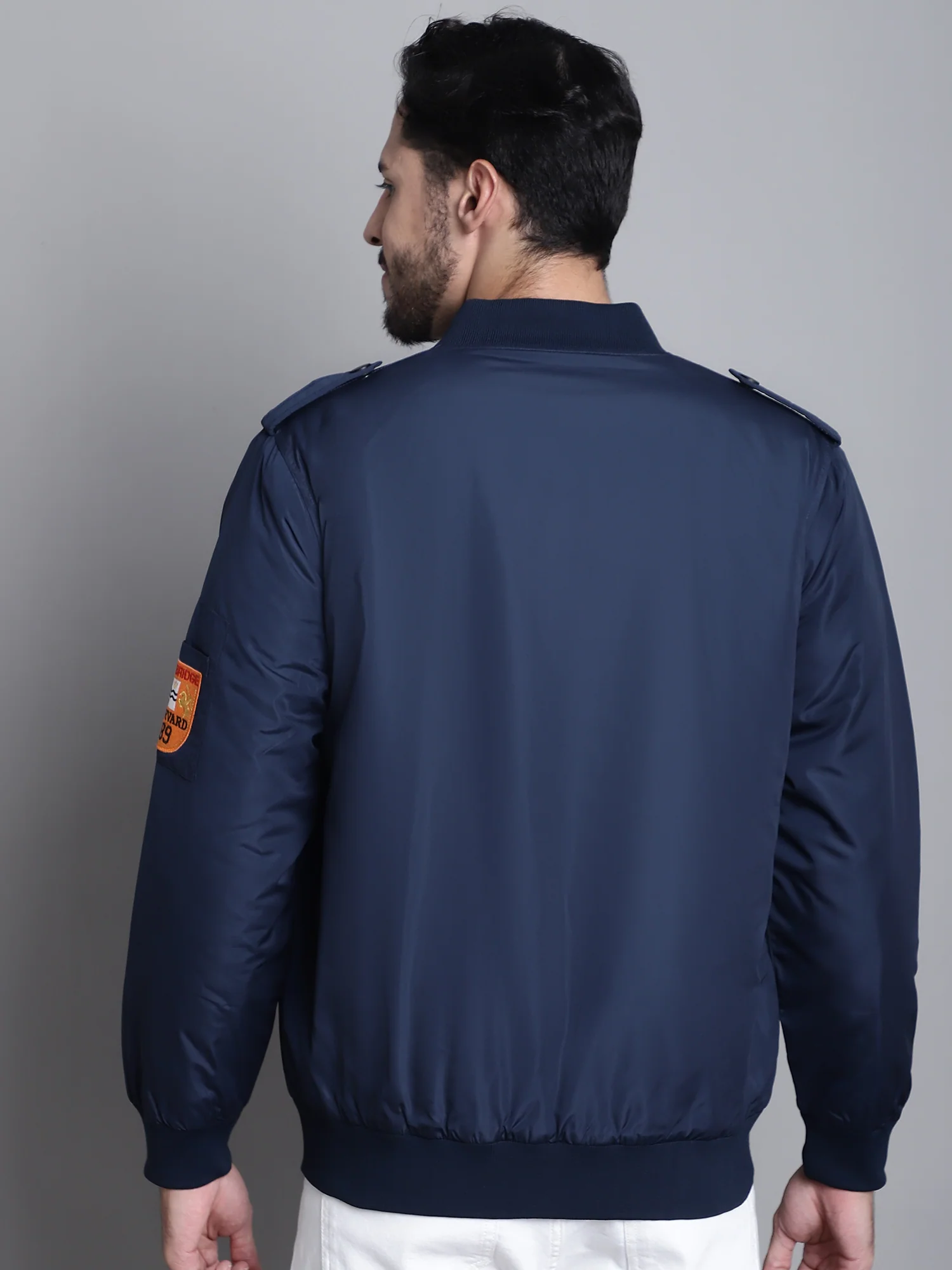 Solid Navy Blue Full Sleeves Mock Collar Regular Fit Casual Jacket for Men - Image 2