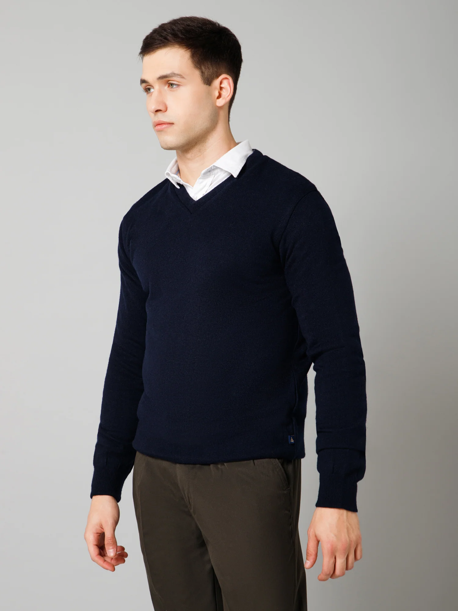 Solid Navy Blue Full Sleeves V Neck Reversible Regular Fit Casual Sweater for Men - Image 2