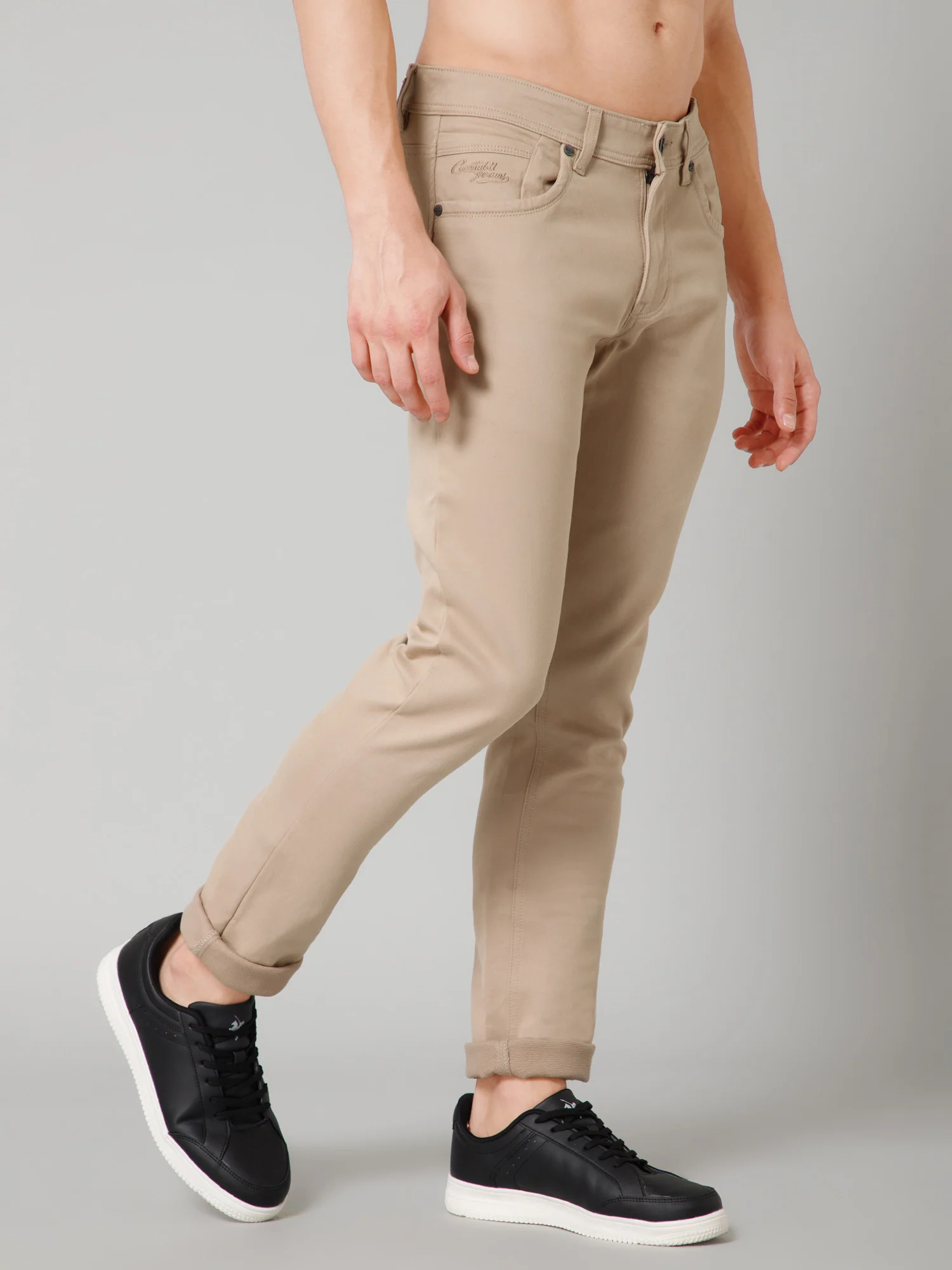 Men's Casual Flat front Fawn  Trousers - Image 3