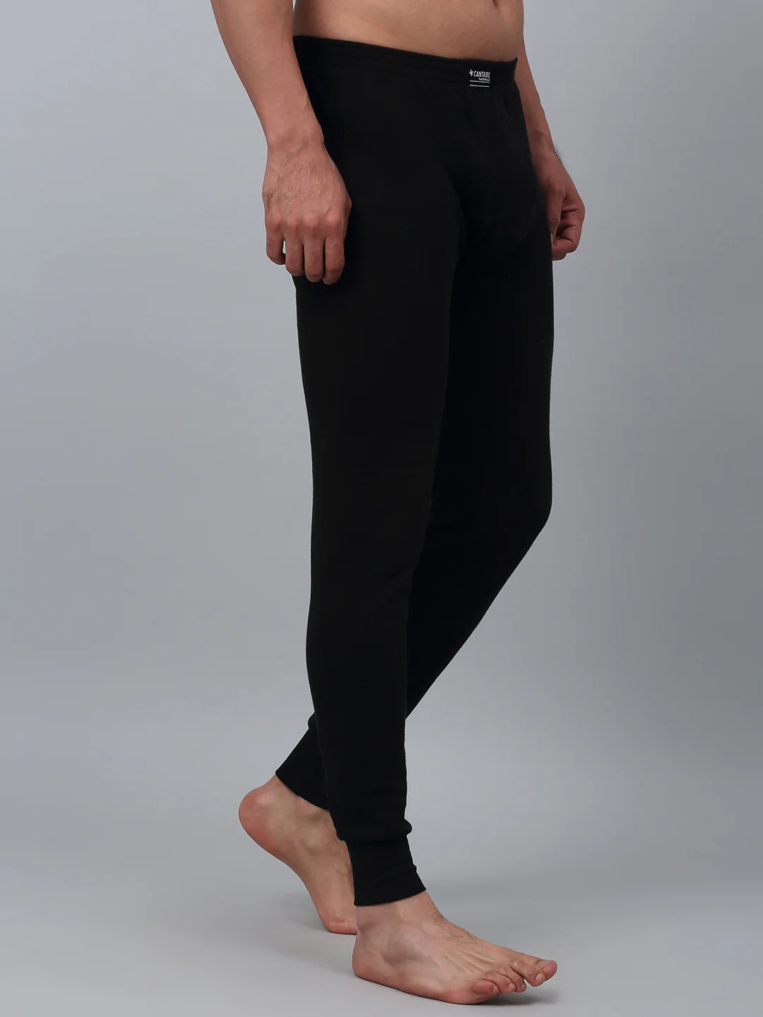 Solid Non Pleated Regular Fit Mid Rise Black Thermal Bottom For Men - Image 3