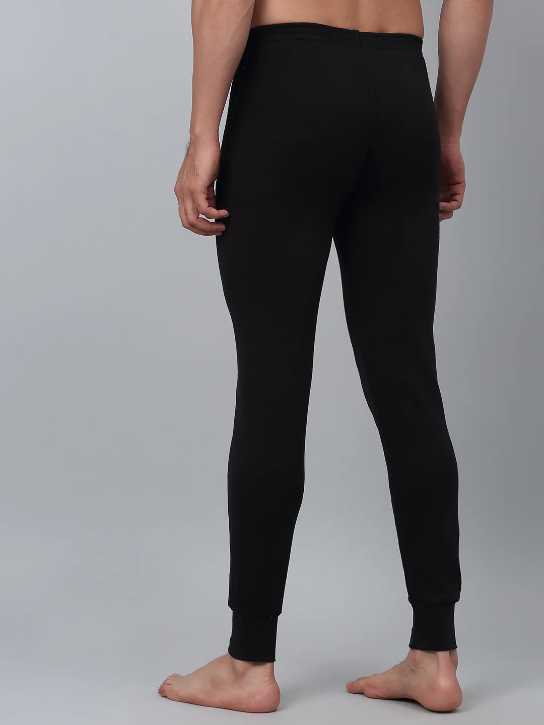 Solid Non Pleated Regular Fit Mid Rise Black Thermal Bottom For Men - Image 5