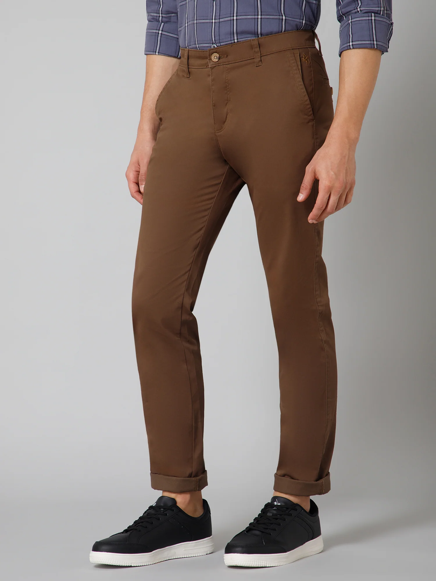 Men's Casual Flat front Brown  Trousers - Image 2